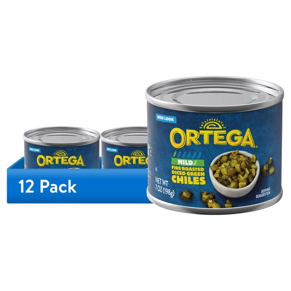(12 pack) Ortega Mild Fire Roasted Diced Green Chiles, Kosher, 7 oz Can