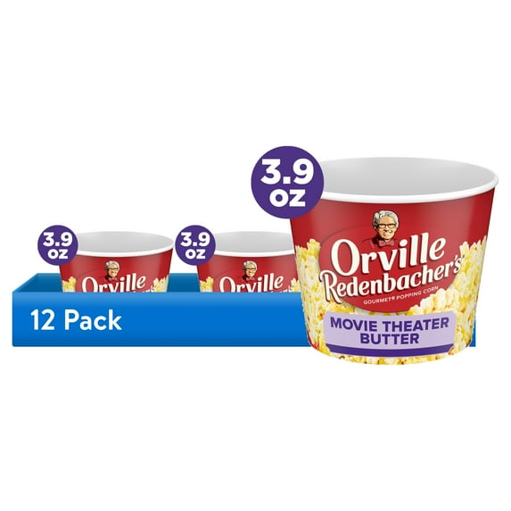 (12 pack) Orville Redenbacher's Movie Theater Butter Popcorn Tub, Movie Night Supplies, 3.9 oz.