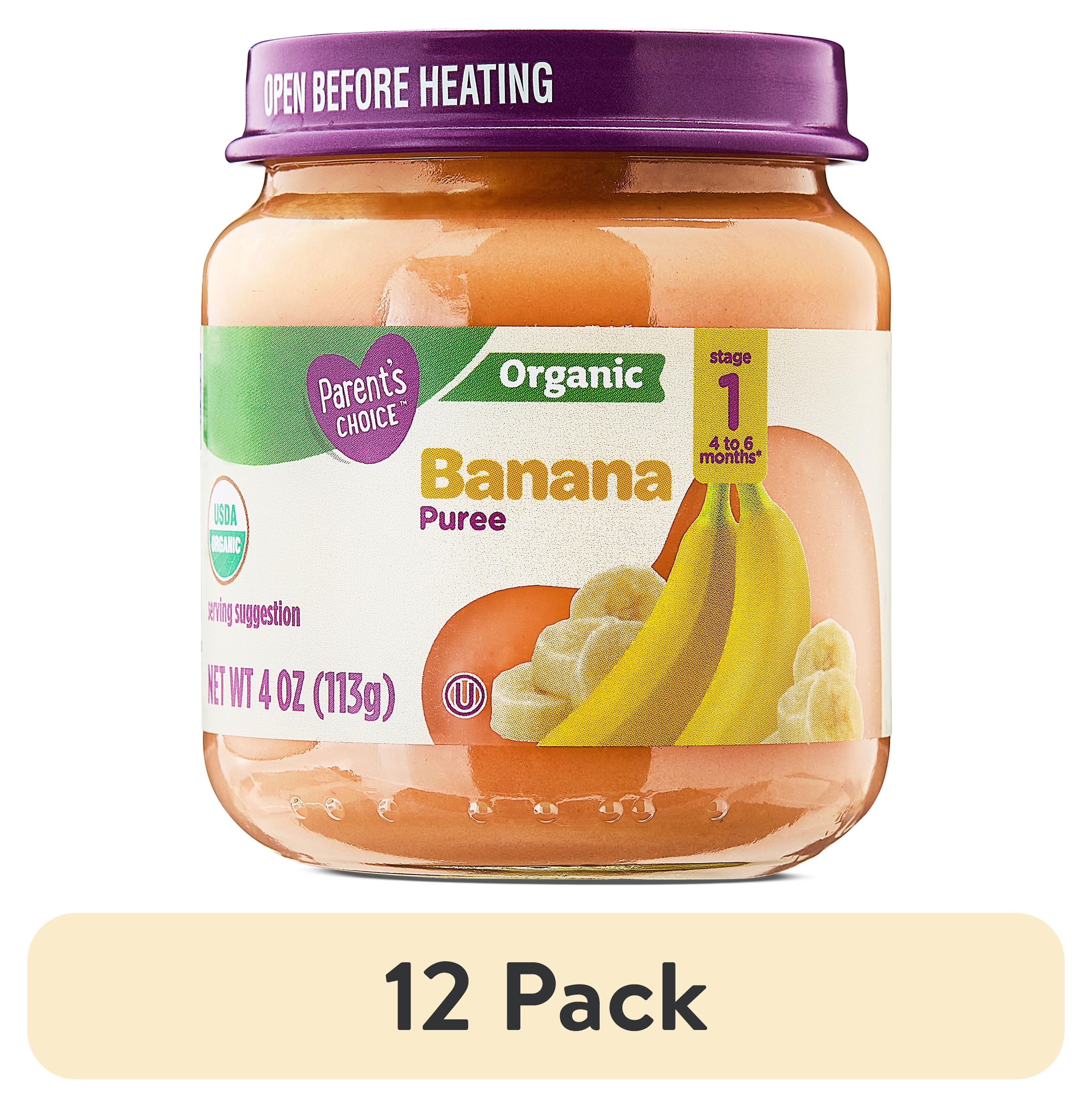(12 pack) Parent's Choice Organic Stage 1 Baby Food Banana, 4 oz Jar