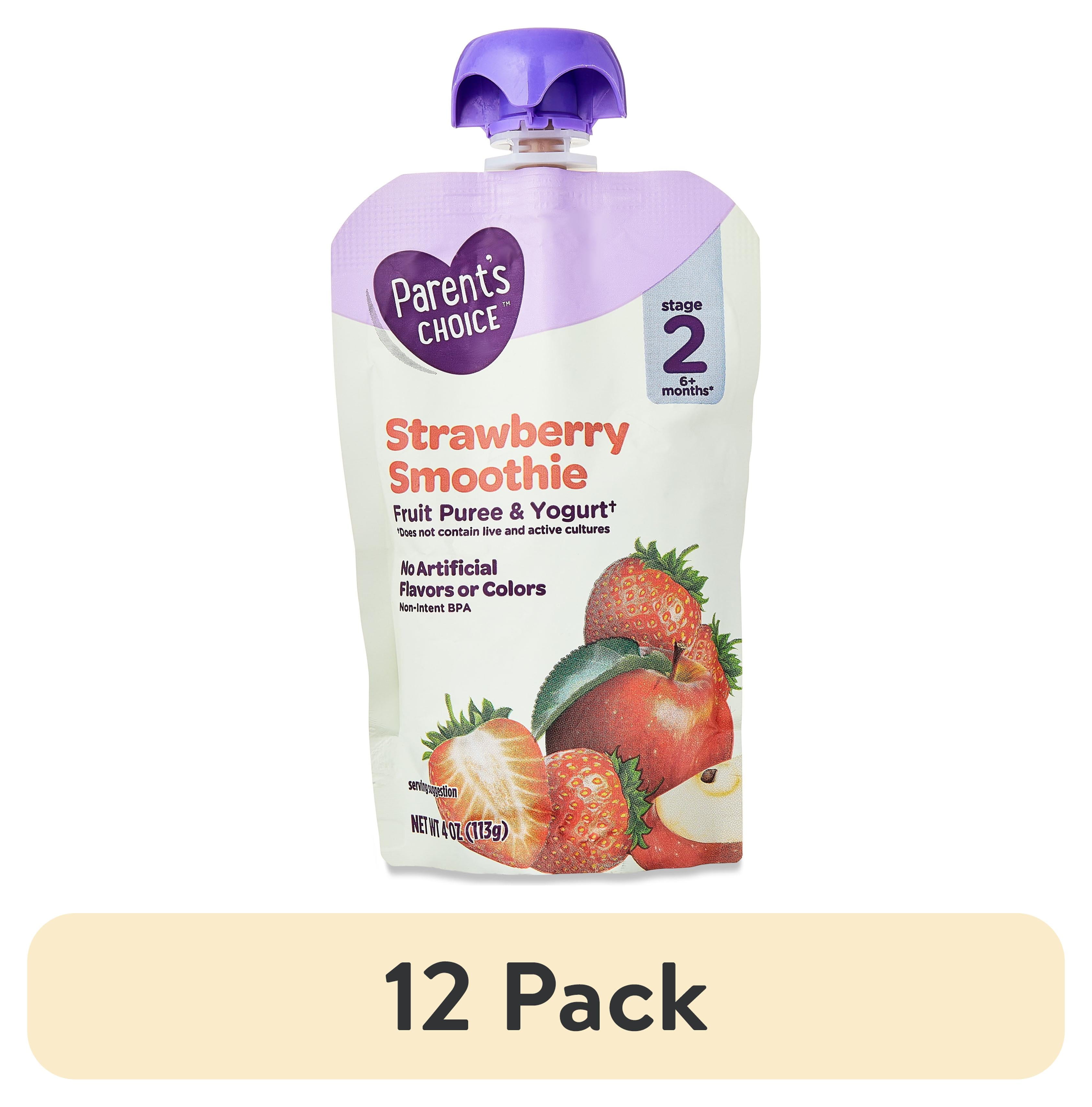 (12 pack) Parent's Choice Stage 2 Baby Food Strawberry Smoothie, 4 oz Pouch