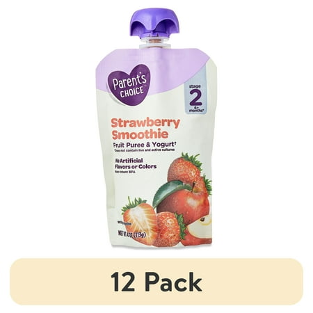 (12 pack) Parent's Choice Stage 2 Baby Food Strawberry Smoothie, 4 oz Pouch