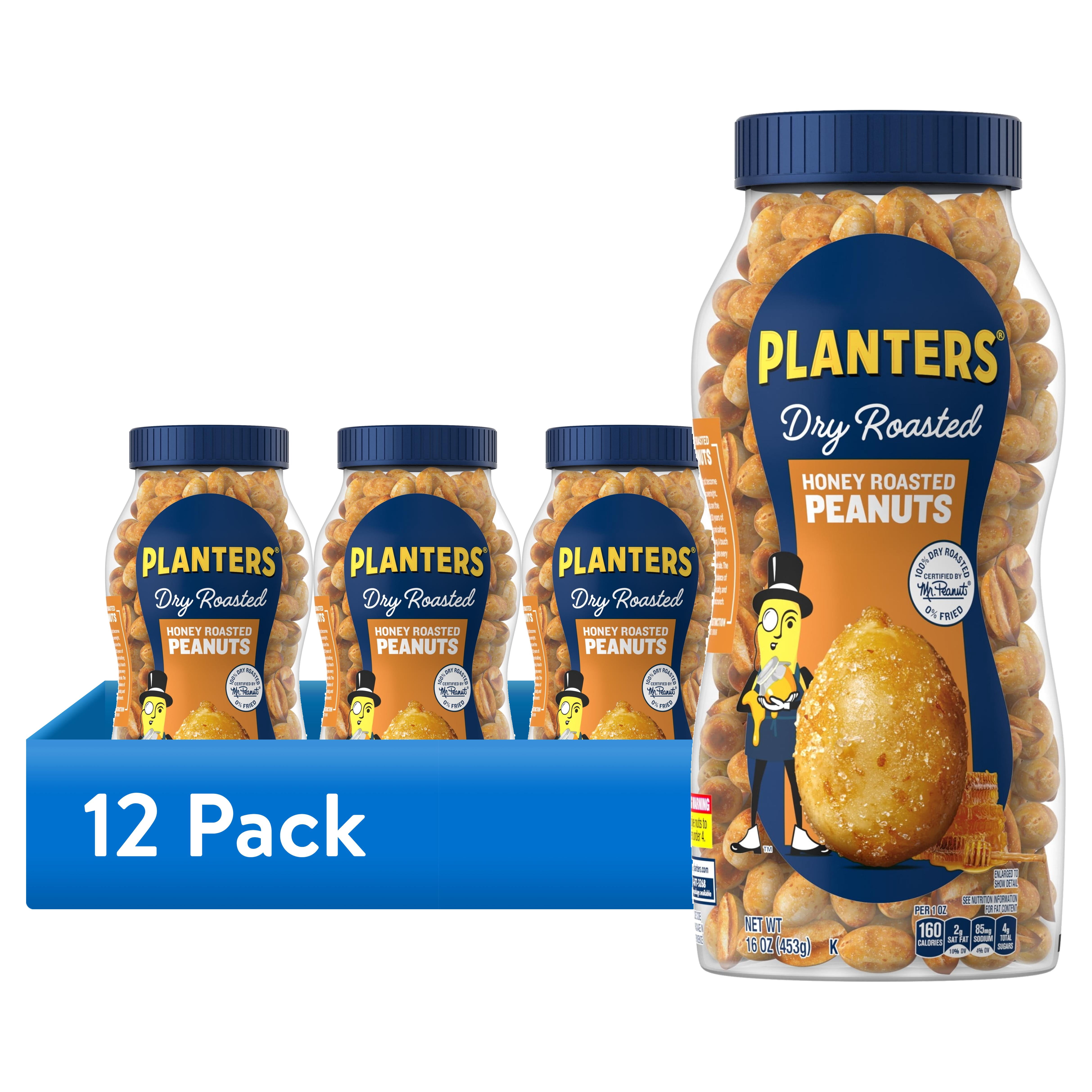 (12 pack) PLANTERS Honey Roasted Peanuts, Party Snacks, Plant-Based Protein, 16 oz Jar