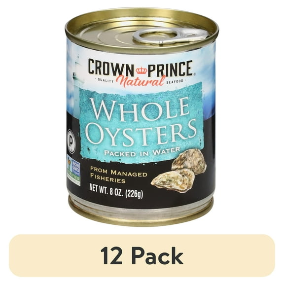 (12 pack) Crown Prince Natural Whole Oysters Packed in Water, 8 oz Can Non-GMO