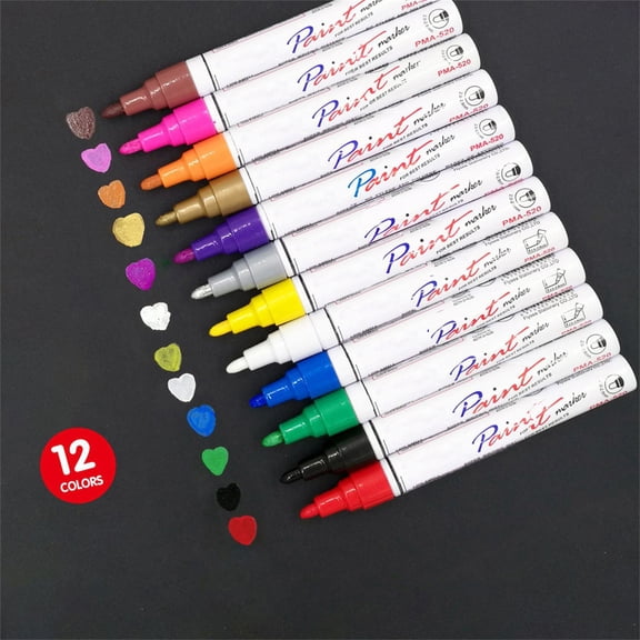 12 pack Paint Pens Paint Markers on Almost Anything Never Fade Quick Dry and Permanent, Oil-Based Waterproof Marker Pen Set for Rocks Painting, Wood, Fabric, Plastic, Canvas, Glass, Mugs, DIY Craft
