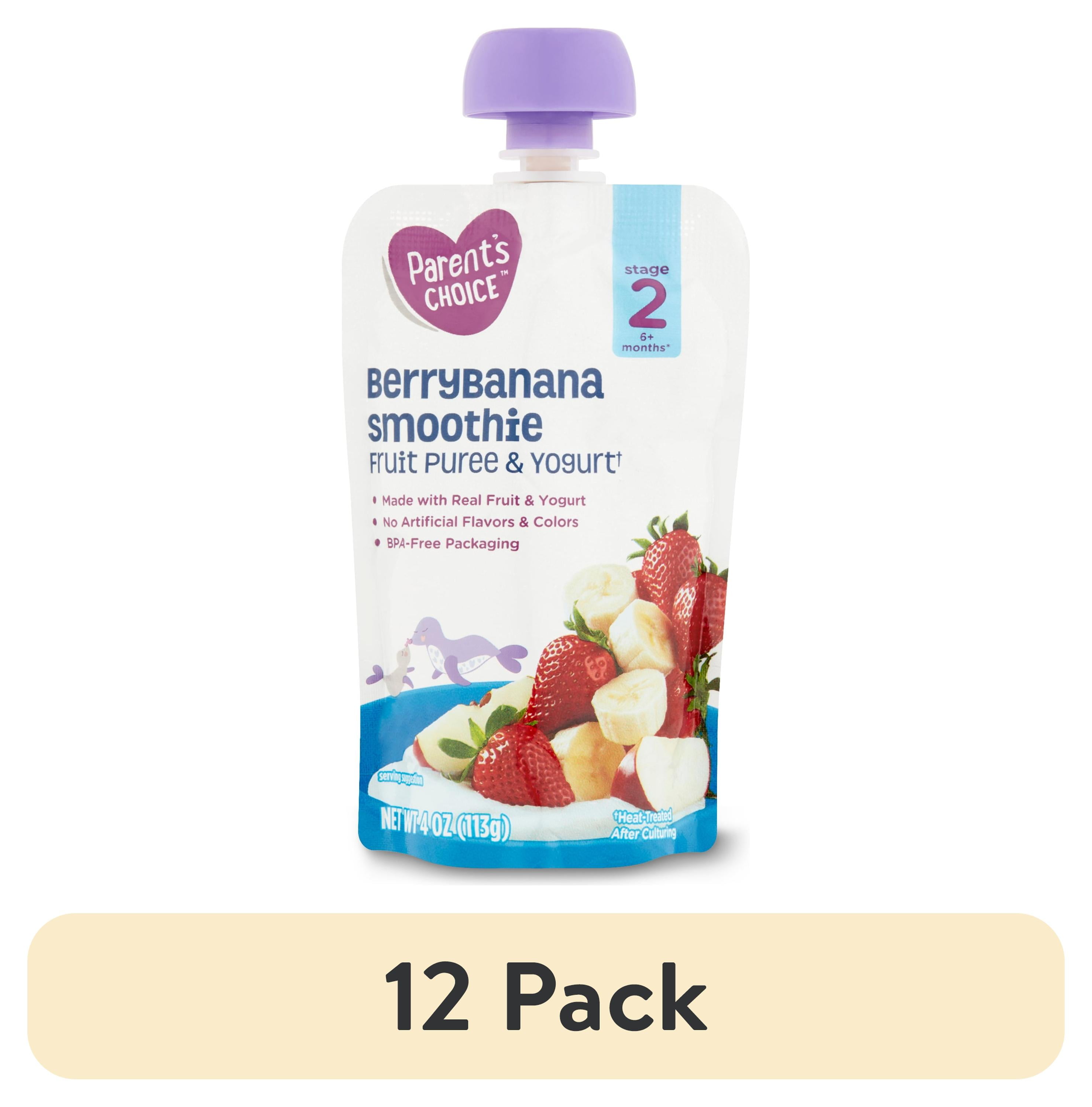 (12 pack) Parent's Choice Berry Banana Smoothie Fruit Puree & Yogurt, Stage 2, 4 oz