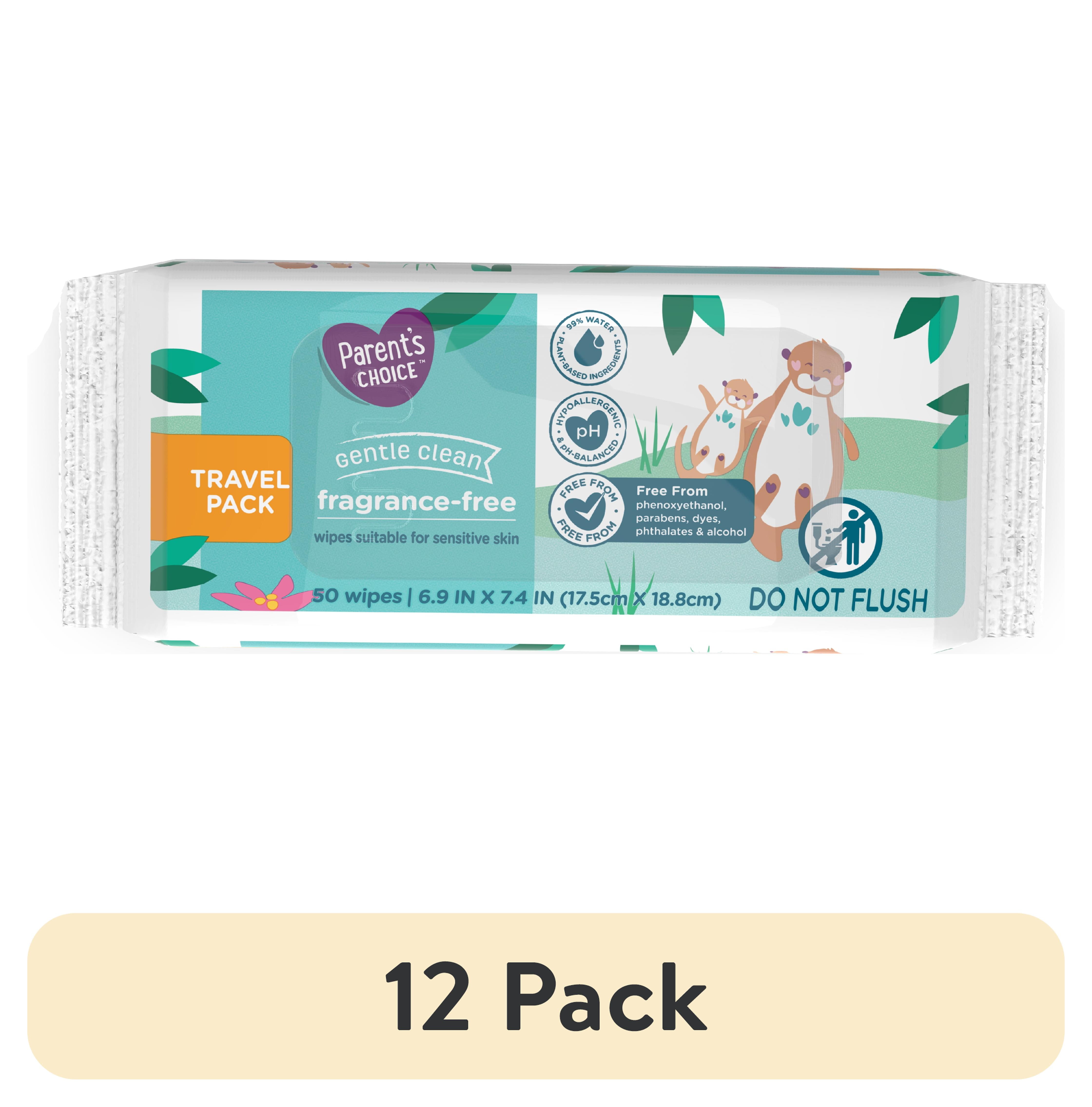 (12 pack) Parent's Choice Fragrance Free Baby Wipes, Travel-Pack, 50 Count
