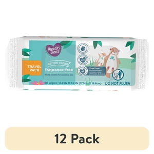 (Paquete de 12) Toallitas húmedas para bebé Parent's Choice sin fragancia, paquete de viaje, 50 unidades