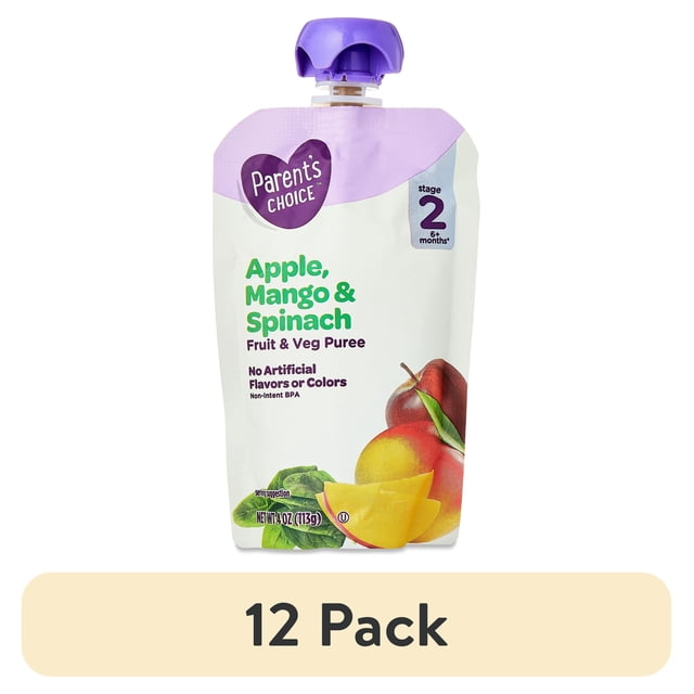 (12 pack) Parent's Choice Stage 2 Baby Food Apple, Mango, and Spinach ...