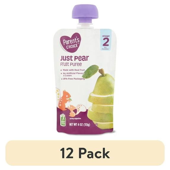 (12 pack) Parent's Choice Stage 2, Pear Baby Food, 1 Pouch (113g) Pouch