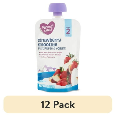 (12 pack) Parent's Choice Strawberry Smoothie Fruit Puree & Yogurt, Stage 2, 4 oz