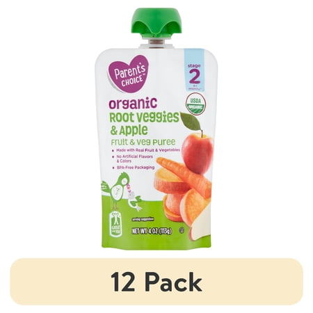 (12 pack) Parent's Choice Organic Root Veggies & Apple, Stage 2, 4 oz Pouch