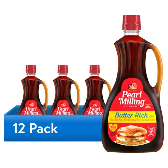 (12 pack) Pearl Milling Company Butter Rich Syrup, 24 oz (Packaging May Vary) Gluten Free Individual Bottle