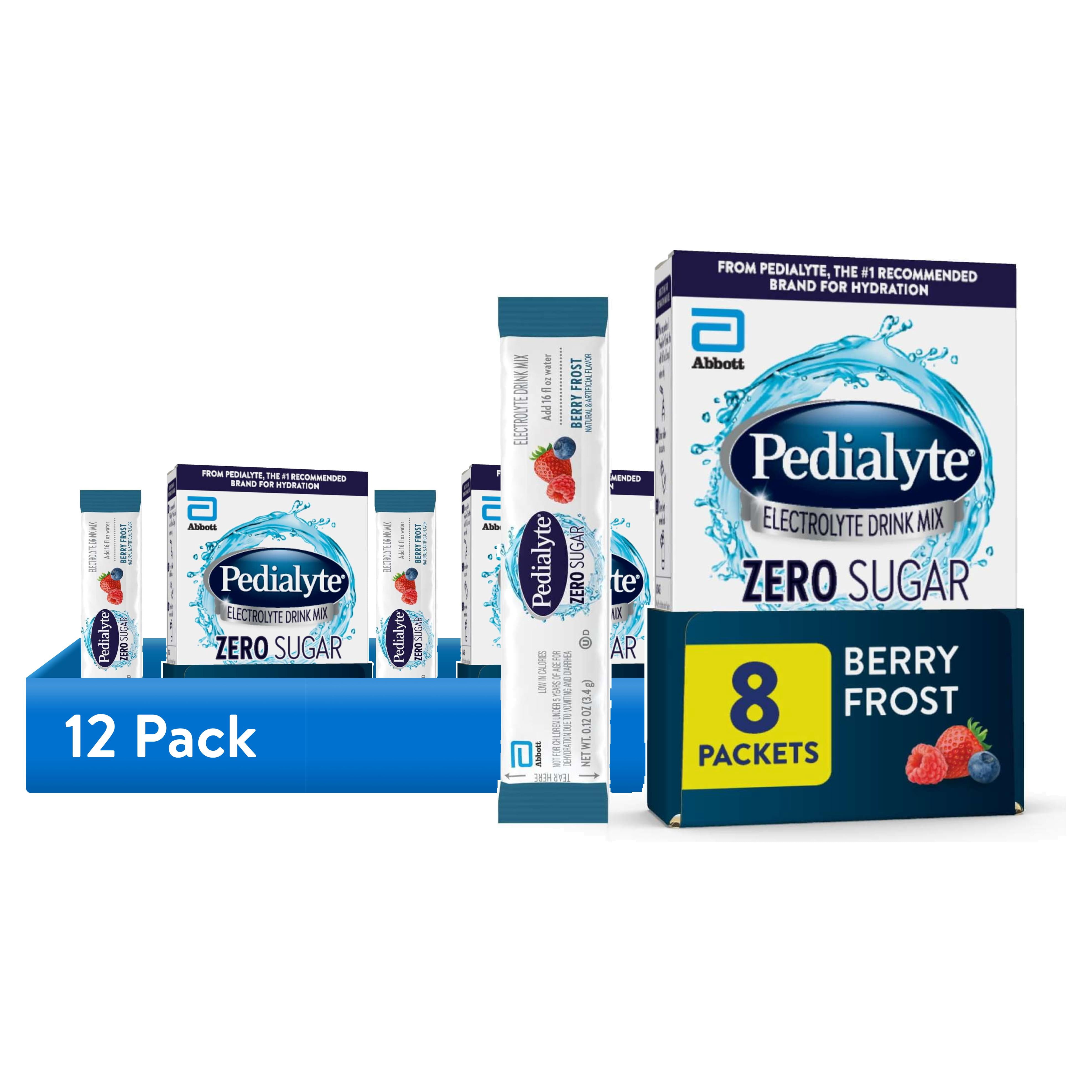 (12 pack) Pedialyte Electrolyte Drink Mix With Zero Sugar, Berry Frost, 8 Powder Packets