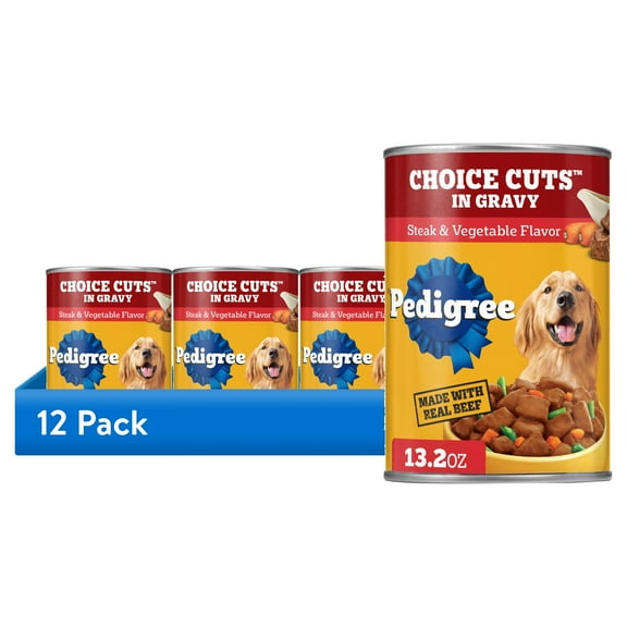 (12 pack) Pedigree Choice Cuts Adult Canned Dog Food, Steak & Vegetable Flavor, 13.2 oz. Cans, 12 Count