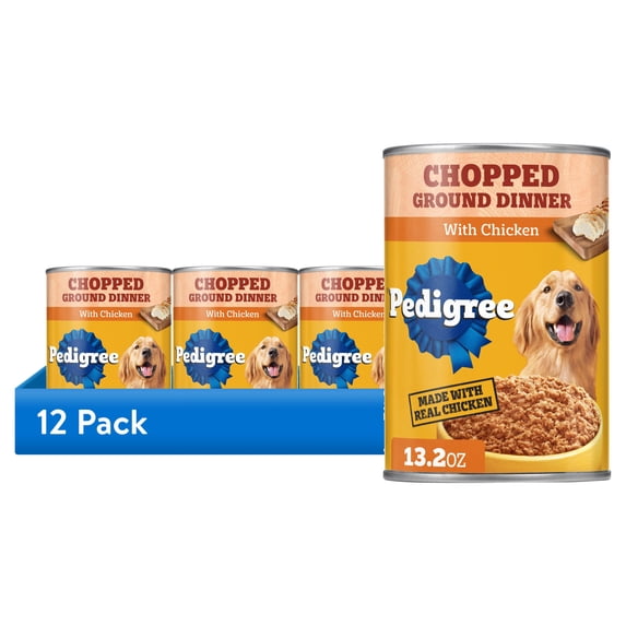 (12 pack) Pedigree Chopped Ground Dinner Wet Dog Food With Chicken, Canned Dog Food, 13.2 oz. Cans, 12 Count