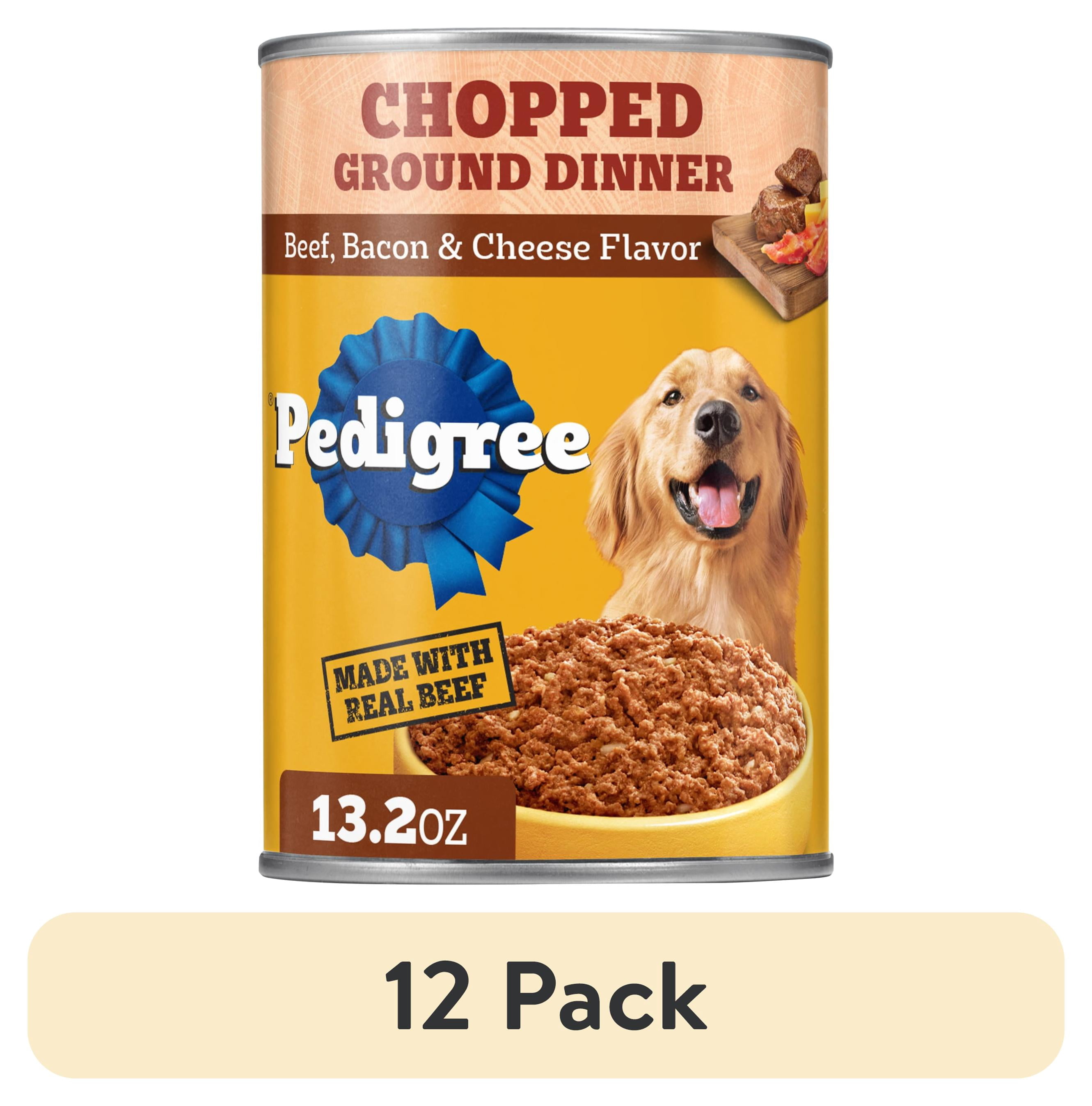 (12 pack) Pedigree Chopped Ground Dinner Beef Bacon & Cheese Flavor Adult Wet Dog Food, 13.2 Oz Cans