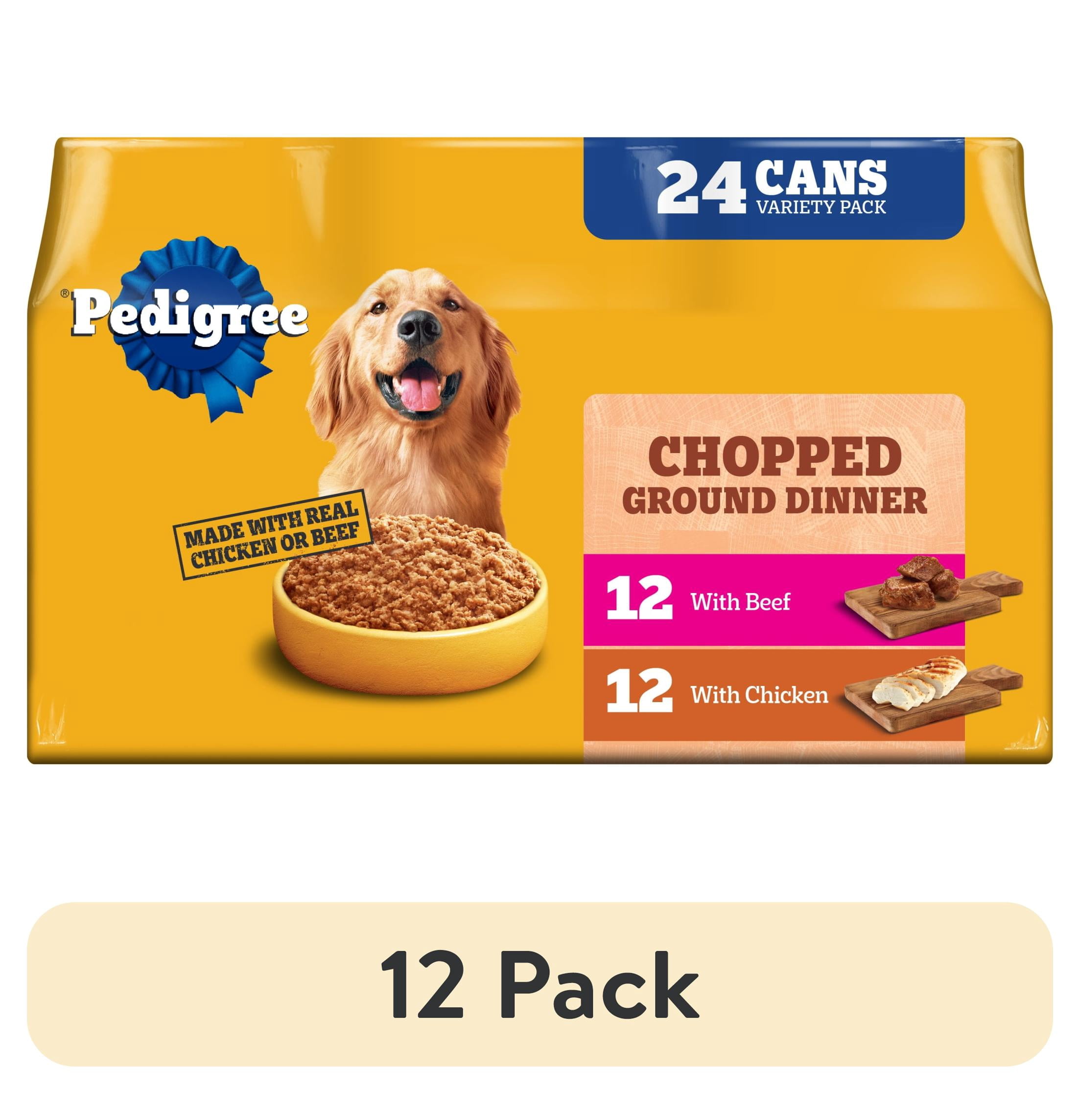 (12 pack) Pedigree Chopped Ground Dinner Chicken & Beef Variety Pack Wet Dog Food, (24) 13.2 Oz Cans