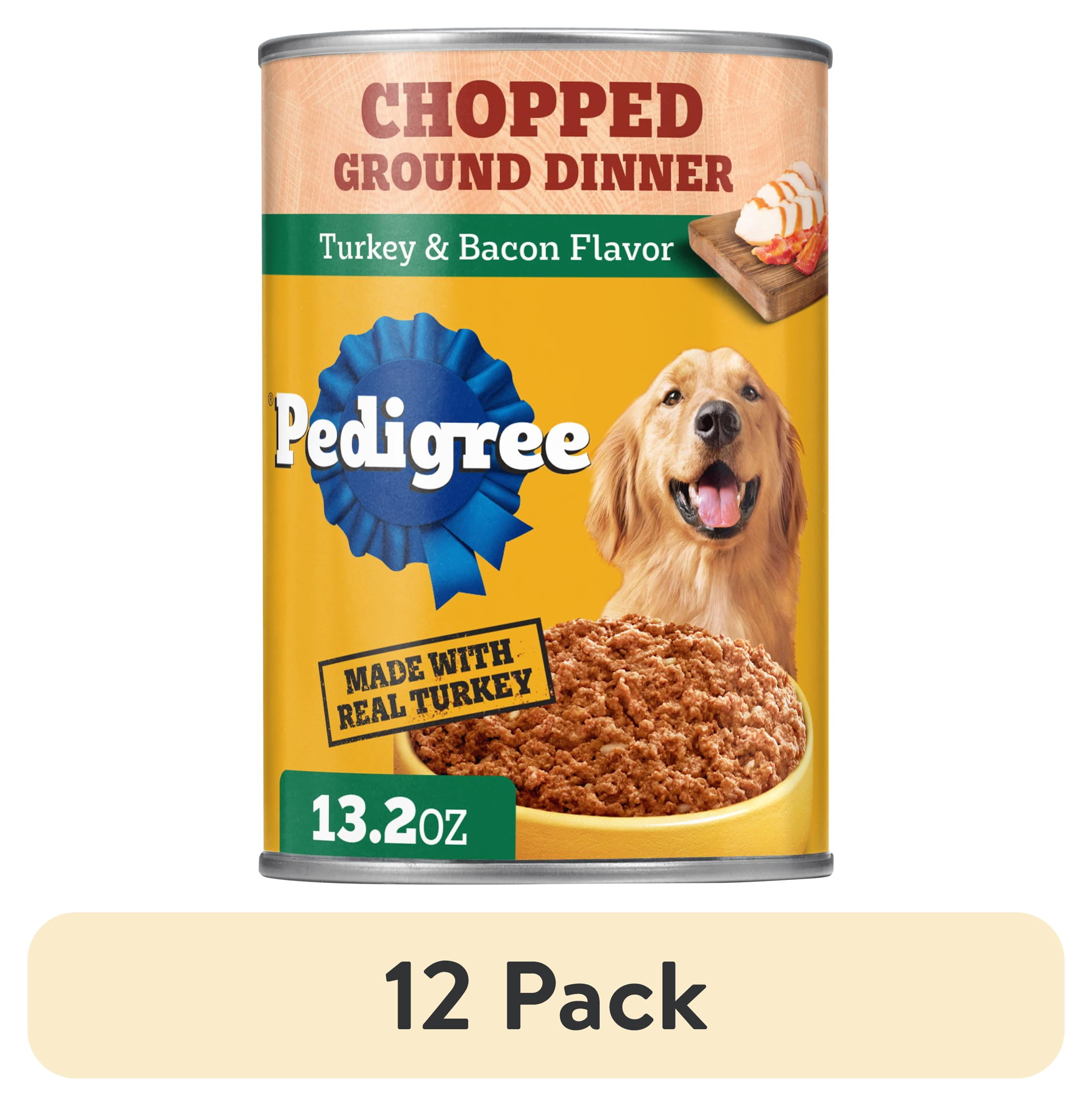 (12 pack) Pedigree Chopped Ground Dinner Turkey & Bacon Flavor Adult Soft Wet Dog Food, (12) 13.2 Oz Cans