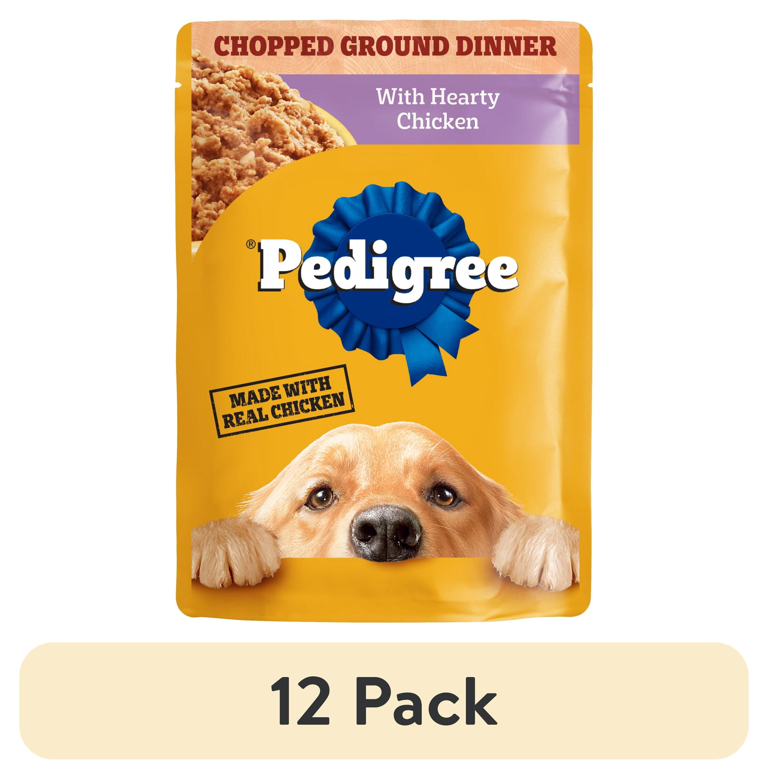 (12 pack) Pedigree Chopped Ground Dinner Wet Dog Food with Hearty Chicken, 3.5 oz Pouch