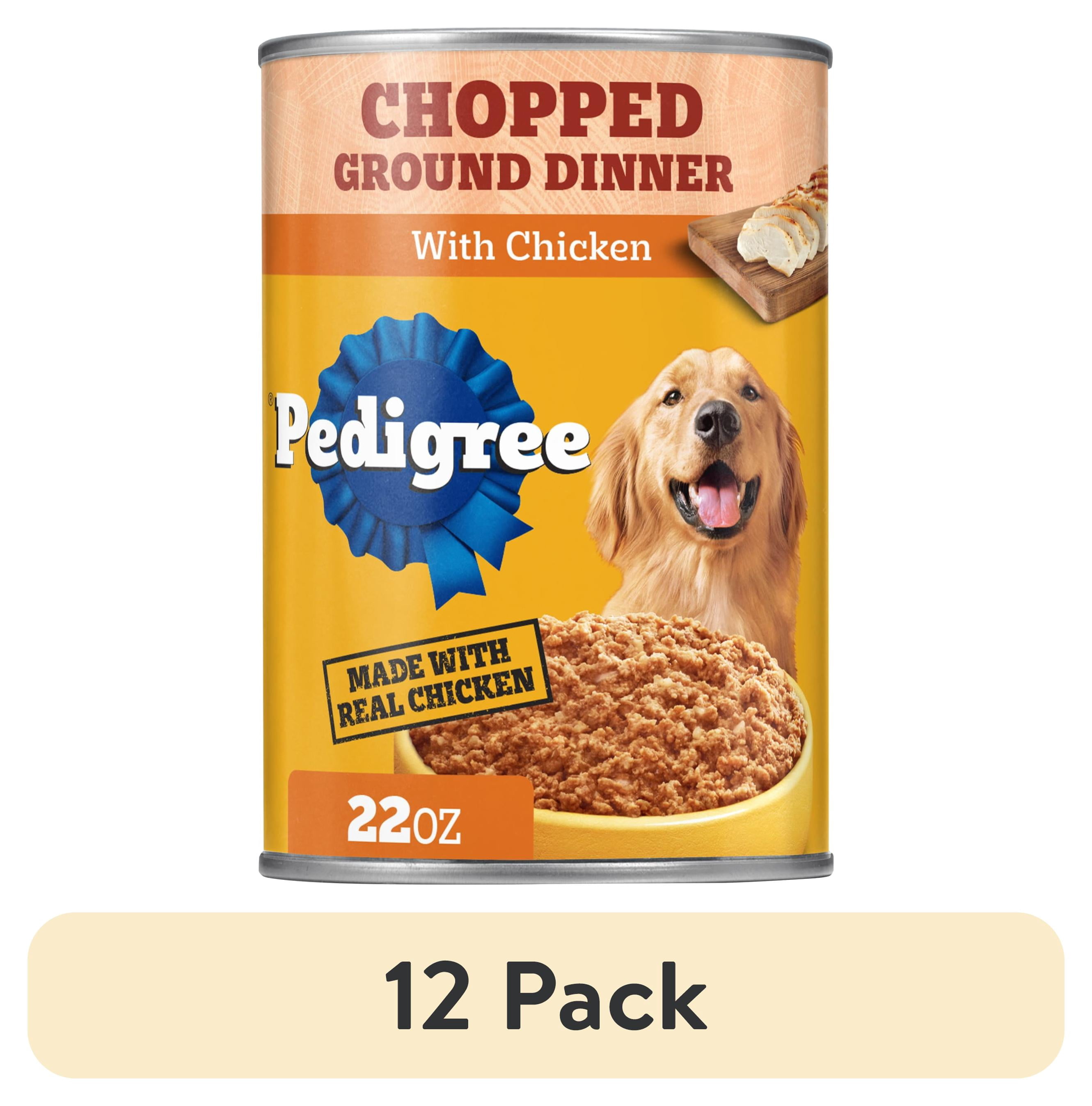 (12 pack) Pedigree Chopped Ground Dinner Wet Dog Food With Chicken, Canned Dog Food, 22 oz. Can