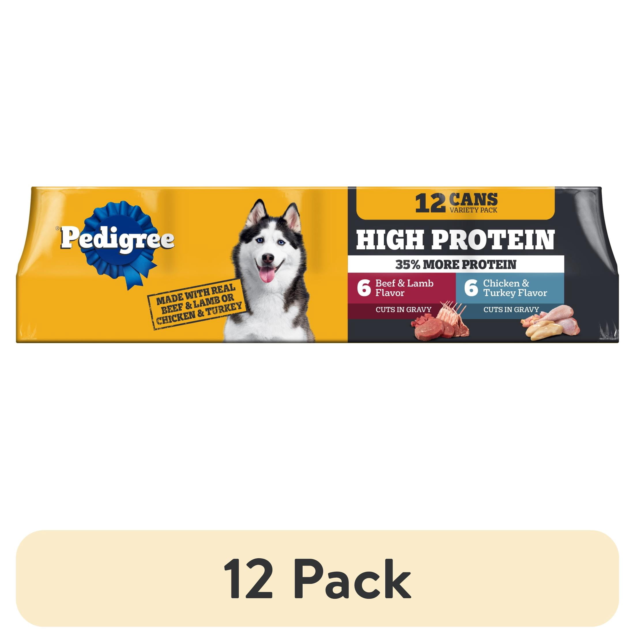 (12 pack) Pedigree High Protein Wet Dog Food Variety Pack, Beef & Lamb or Chicken & Turkey, 12 x 13.2 Oz Cans