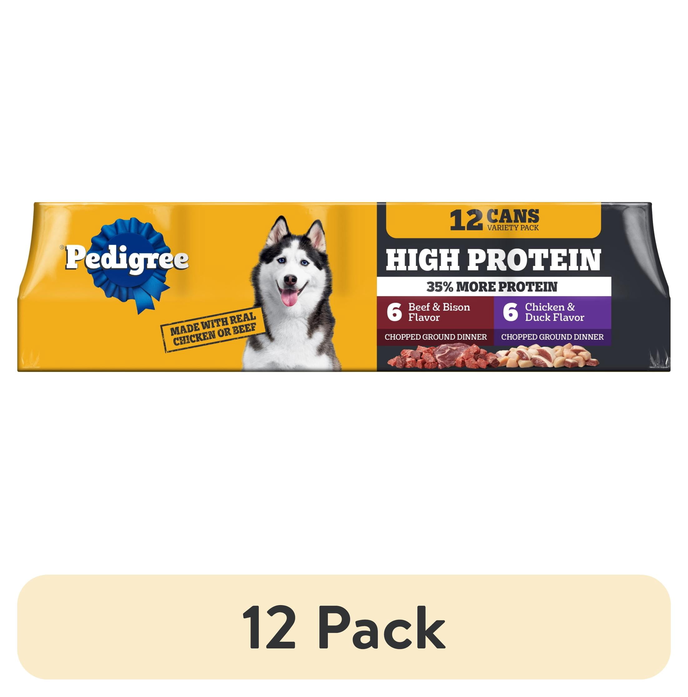 (12 pack) Pedigree High Protein Chicken Duck & Beef Bison Flavor Wet Dog Food Variety Pack (12) 13.2 Oz Cans