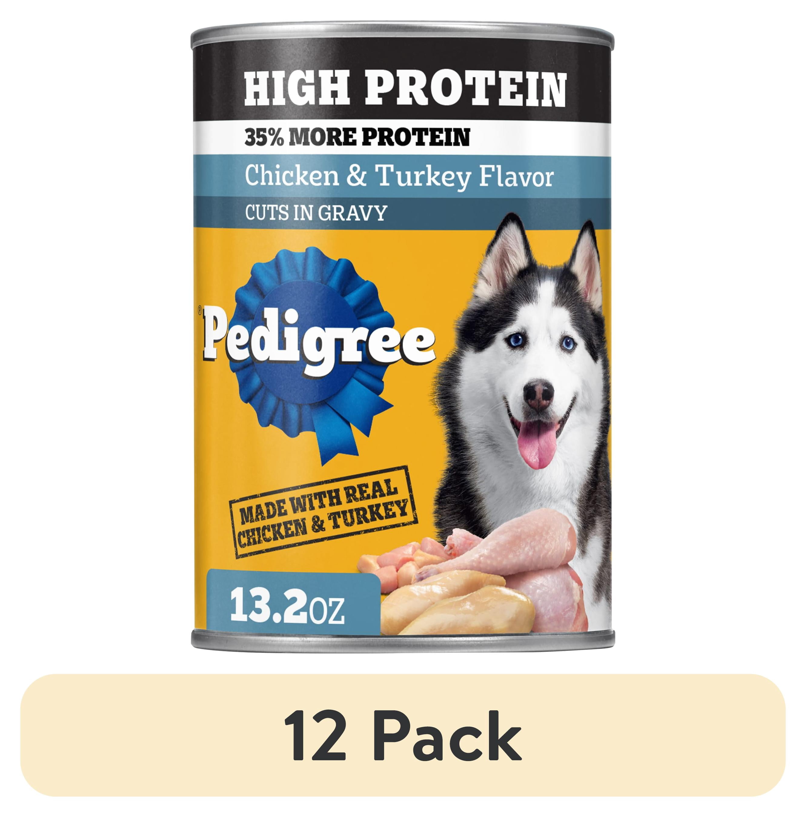 (12 pack) Pedigree High Protein Chicken & Turkey Flavor In Gravy Adult Soft Wet Dog Food, (12) 13.2 oz Cans