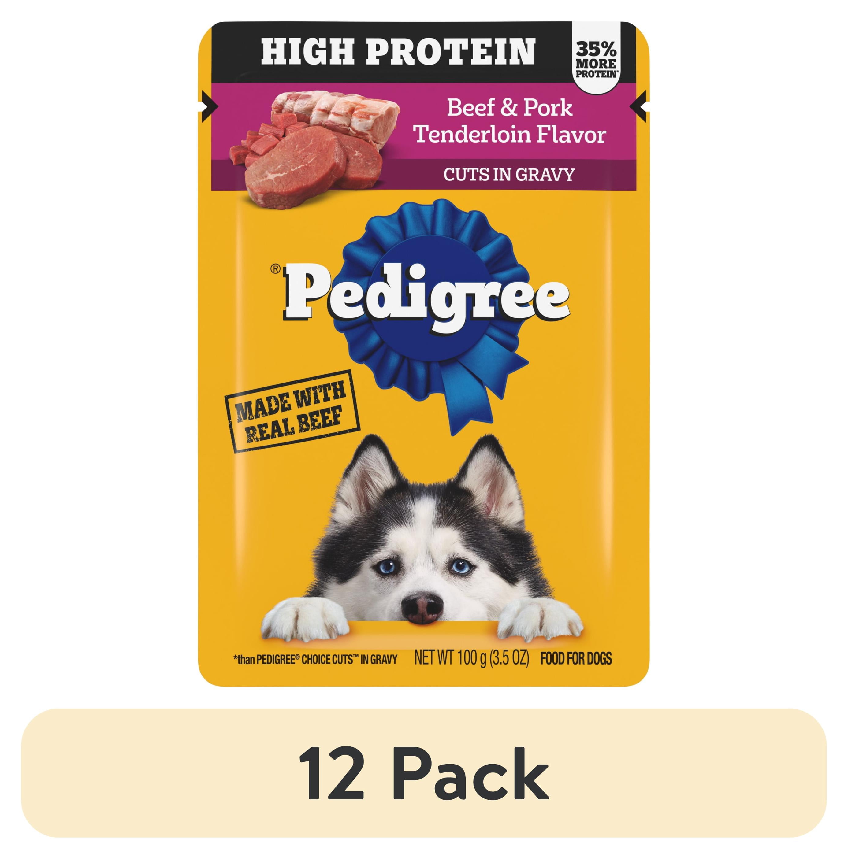 (12 pack) Pedigree High Protein Dog Food Wet Pouches, Beef & Pork Tenderloin, 3.5 oz. Pouches, 16 Count