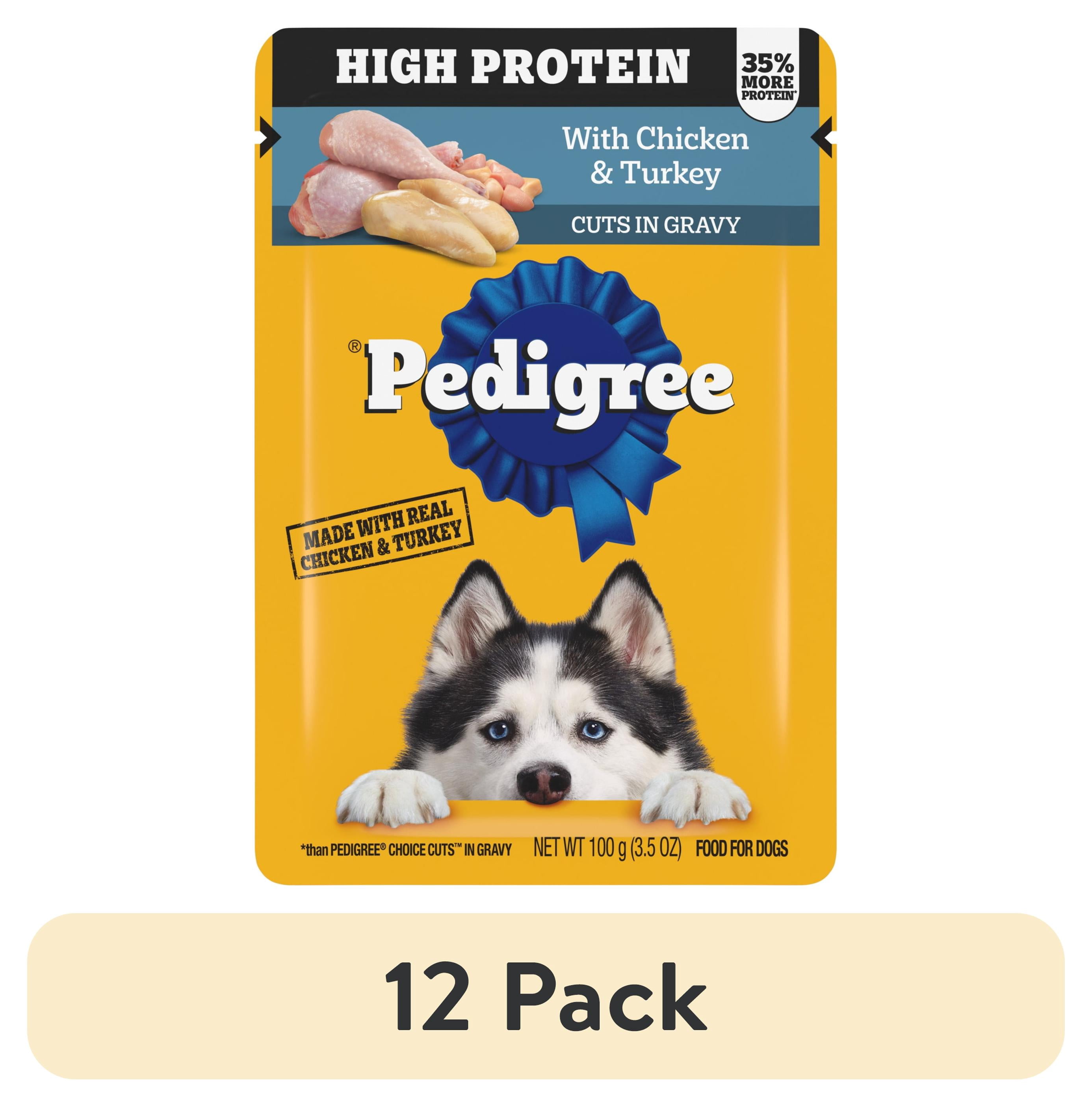 (12 pack) Pedigree High Protein Dog Food Wet Pouches, Chicken & Turkey, 3.5 oz. Pouches, 16 Count