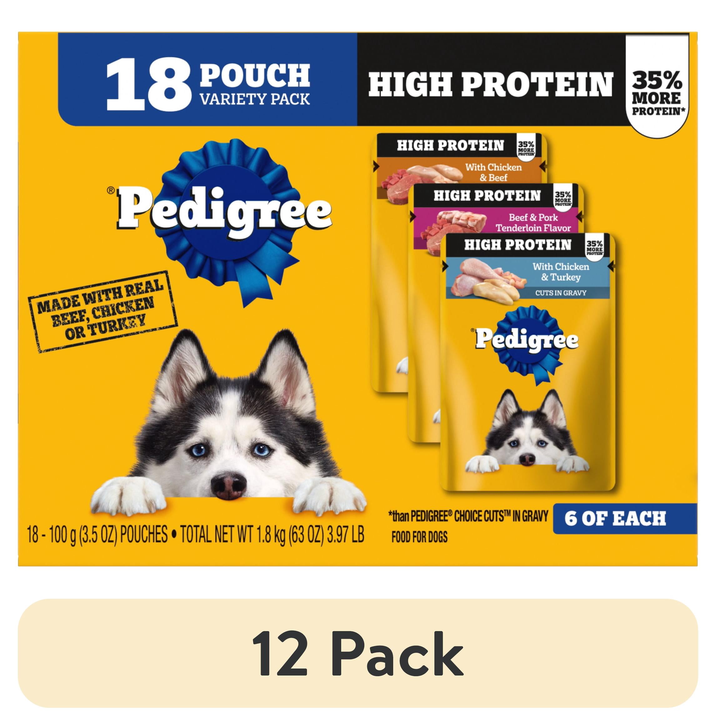 (12 pack) Pedigree High Protein Dog Food Wet Variety Pack Pouches, 3.5 oz. Pouches, 18 Count