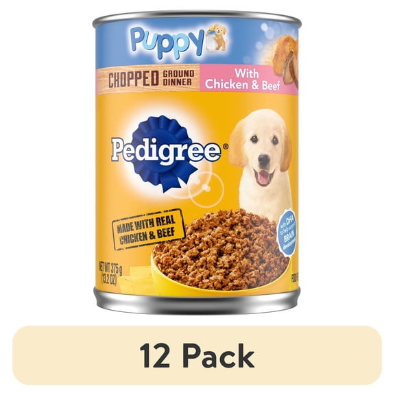 (12 pack) Pedigree Puppy Lamb & Rice Chopped Ground Dinner With Chicken & Beef Wet Puppy Food, (12) 13.2 Oz Cans