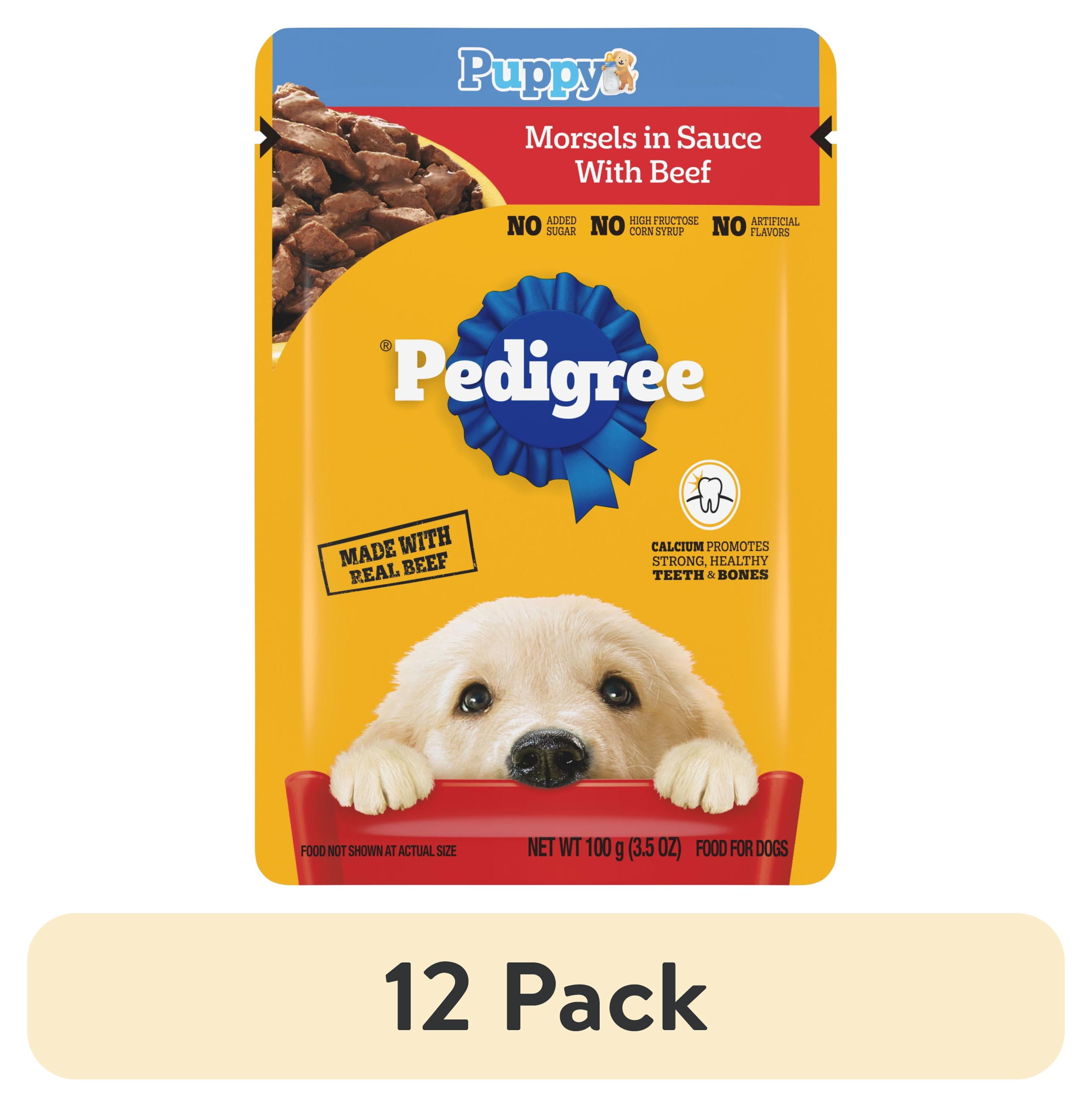 (12 pack) Pedigree Puppy Food Morsels in Sauce, Wet Dog Food Pouches, Beef Flavor, 3.5 oz. Pouches