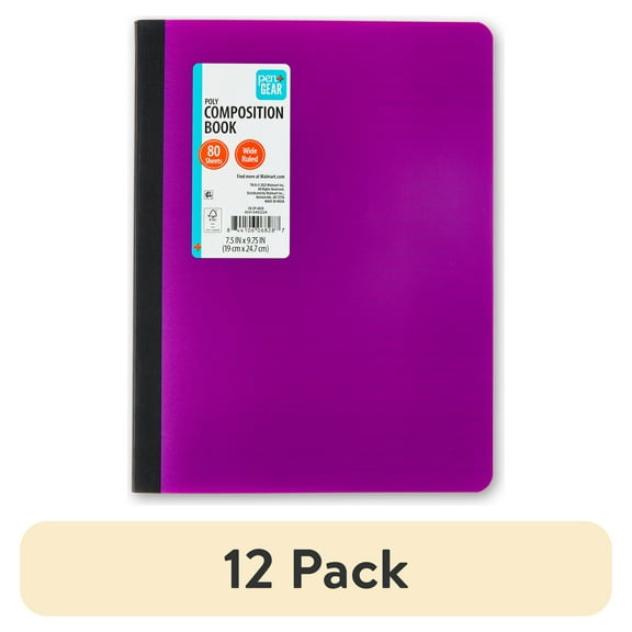 (12 pack) Pen+Gear Wide Ruled Poly Composition Book, 7.5" x 9.75", Purple, 80 Sheets