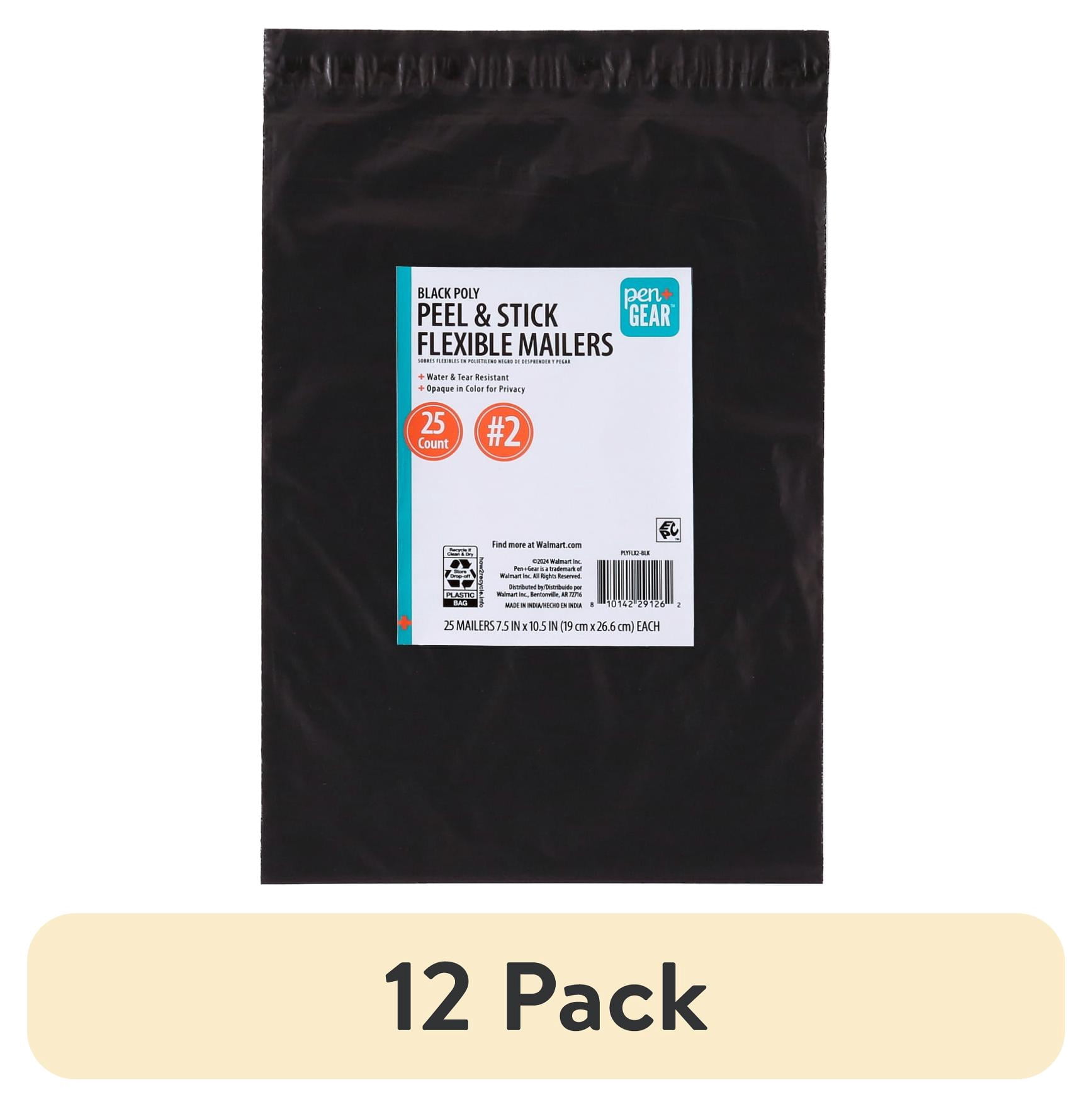 (12 pack) Pen+Gear Self-Seal Poly Flexible Mailer, #2 (7.5" x 10".), Black, 25-Count