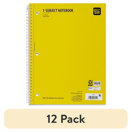 (12 pack) Pen+Gear Wide Rule 1 Subject Notebook, 8” x 10.5”, Yellow, 70 Sheets, New