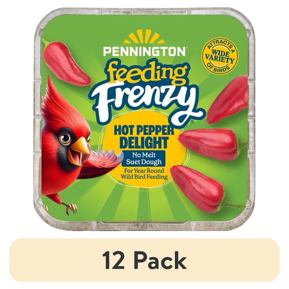 (12 pack) Pennington Feeding Frenzy Hot Pepper Delight No Melt Suet Dough Wild Bird Food Suet Cakes for Wild Birds, 11.75 oz., 1 Pack, Fresh