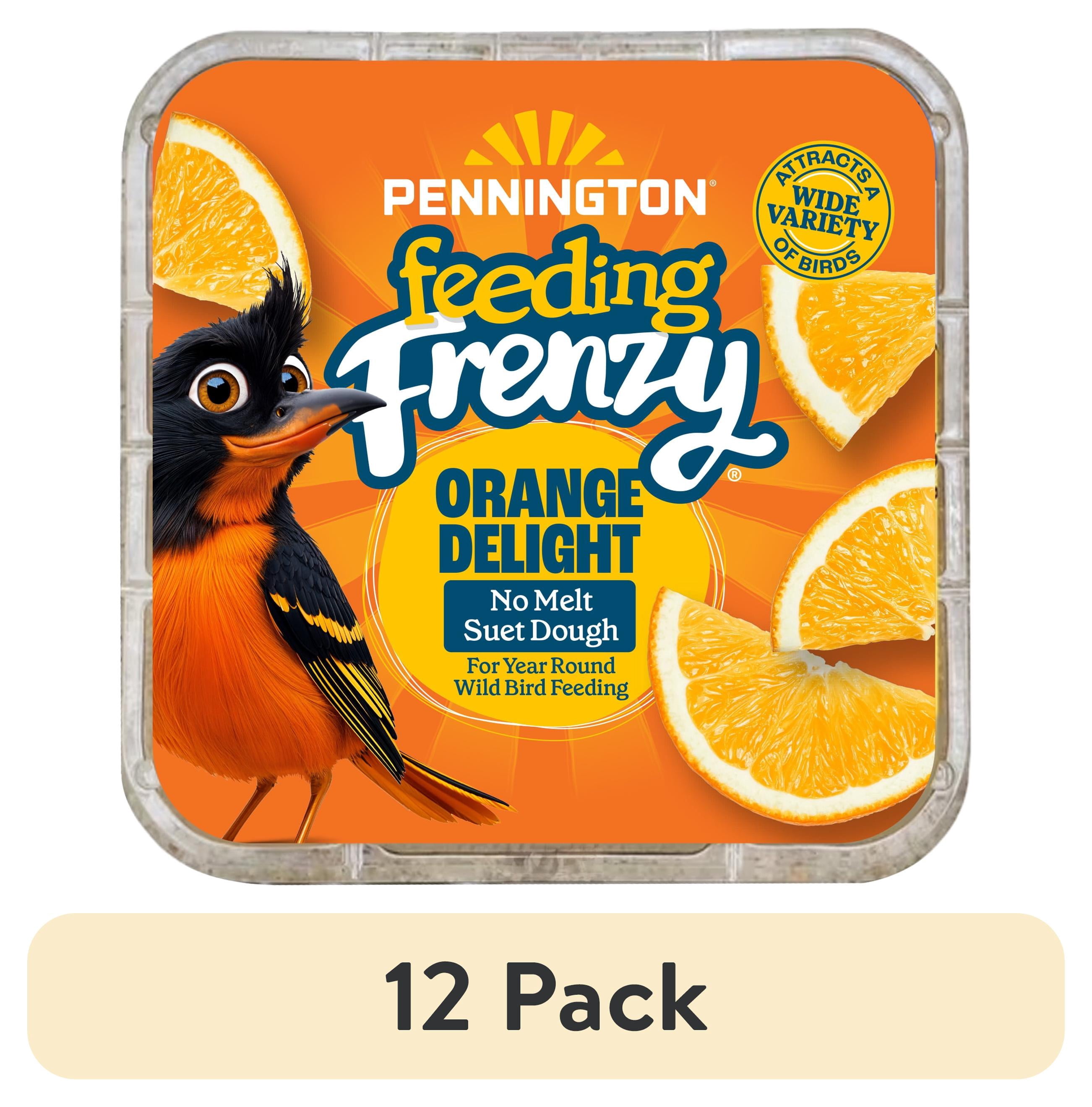 (12 pack) Pennington Feeding Frenzy Orange Delight Suet, 11.75 oz Cake, Wild Bird Food, Suet Cakes for Wild Birds, 1 Pack, Fresh