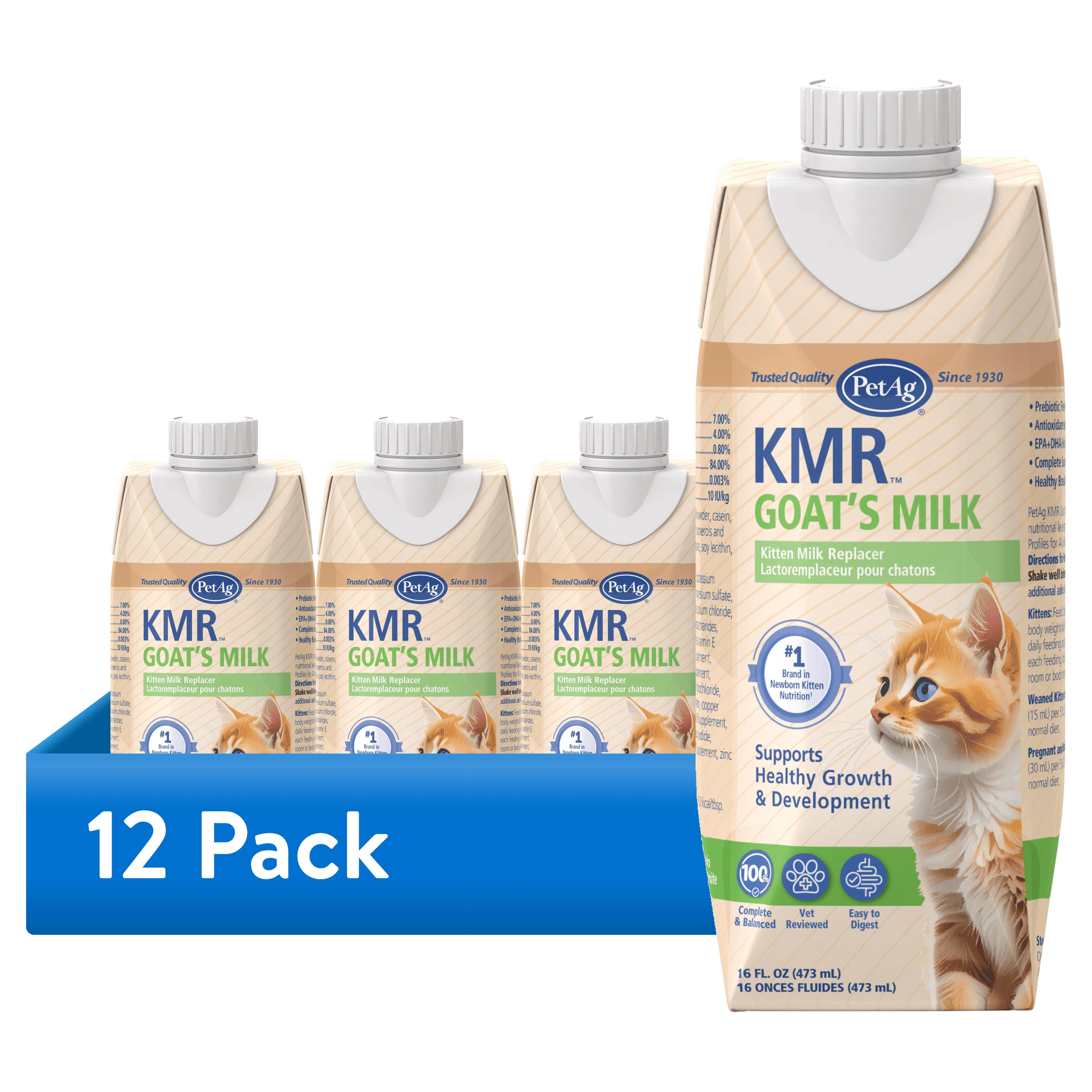 (12 pack) PetAg KMR Goat’s Milk Kitten Milk Replacer Liquid - 16 oz