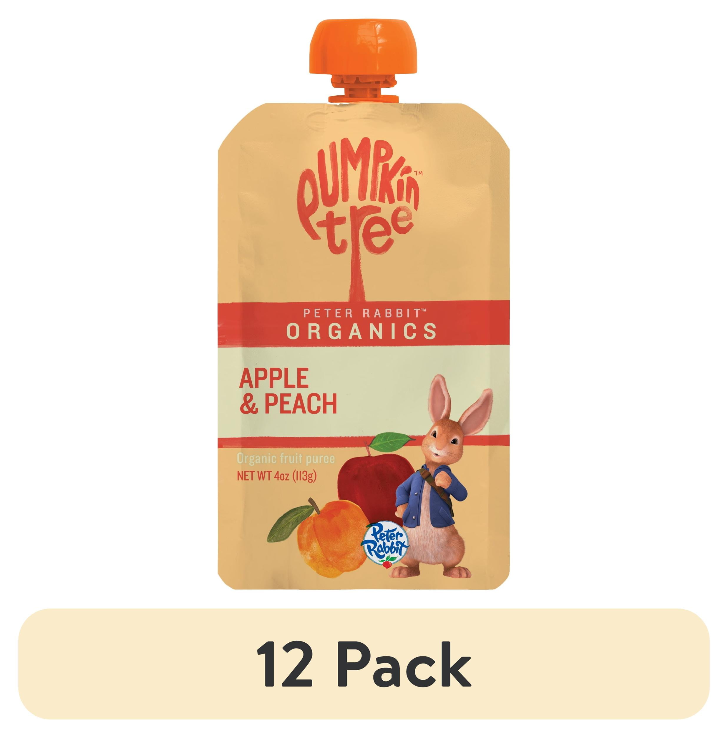 (12 pack) Peter Rabbit Apple & Peach Organic Fruit Puree, 4 oz Toddler Snack