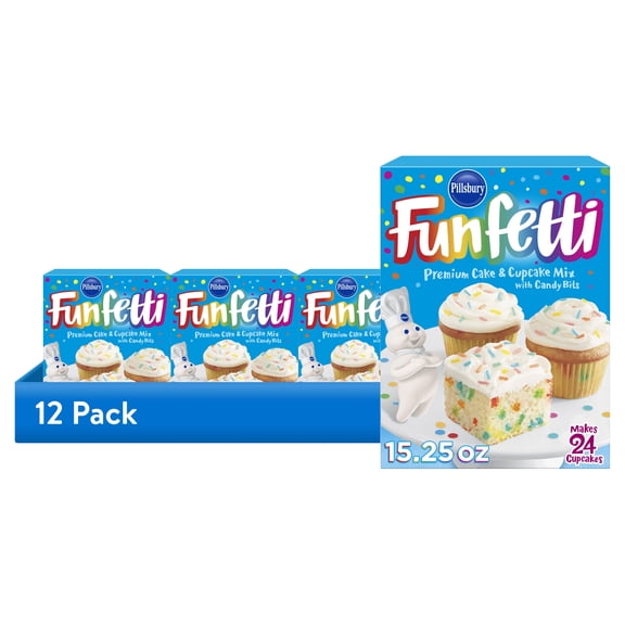 (12 pack) Pillsbury Funfetti Cake Mix with Candy Bits, 15.25 oz Box