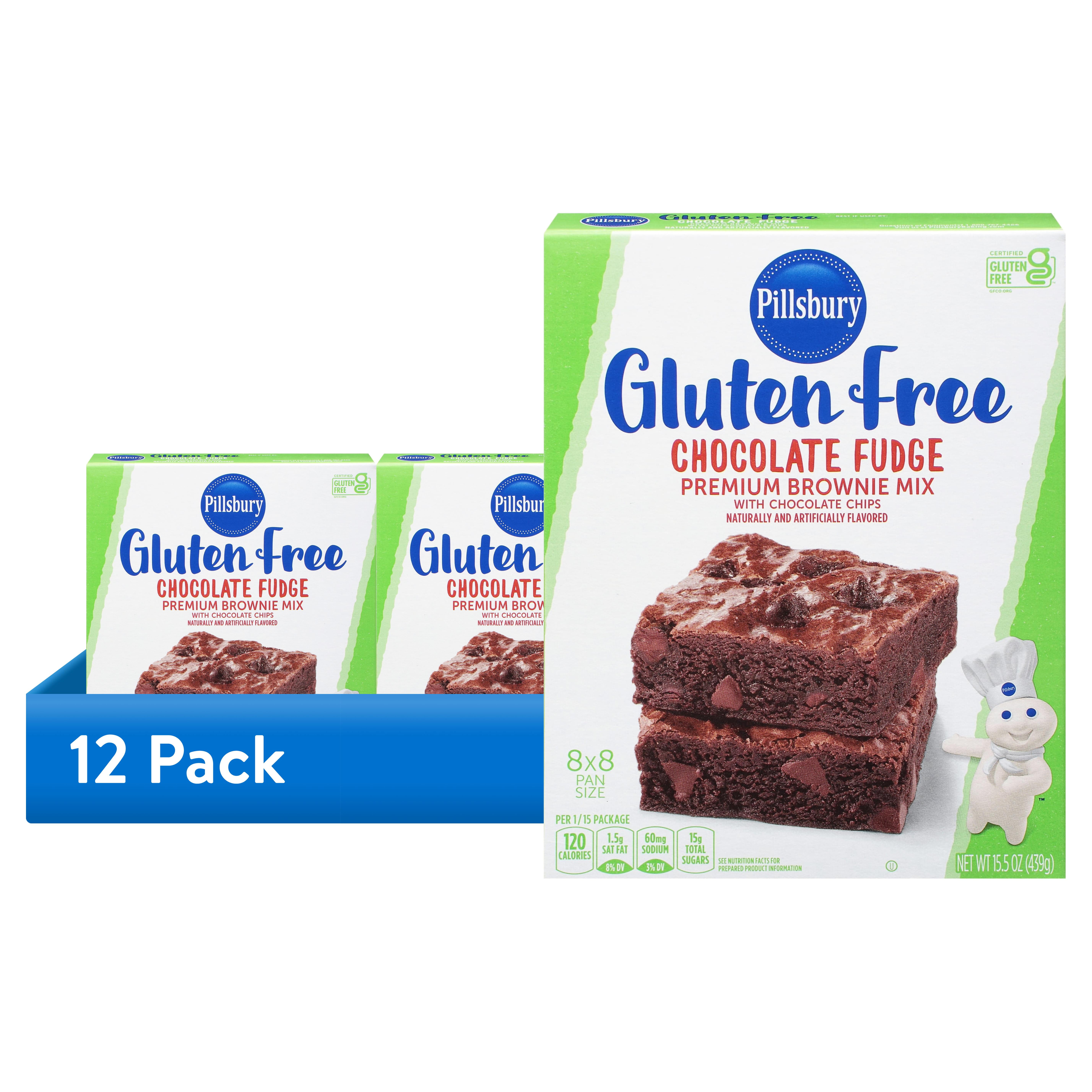 (12 pack) Pillsbury Gluten Free Chocolate Fudge Premium Brownie Mix with Chocolate Chips, 15.5 oz Box