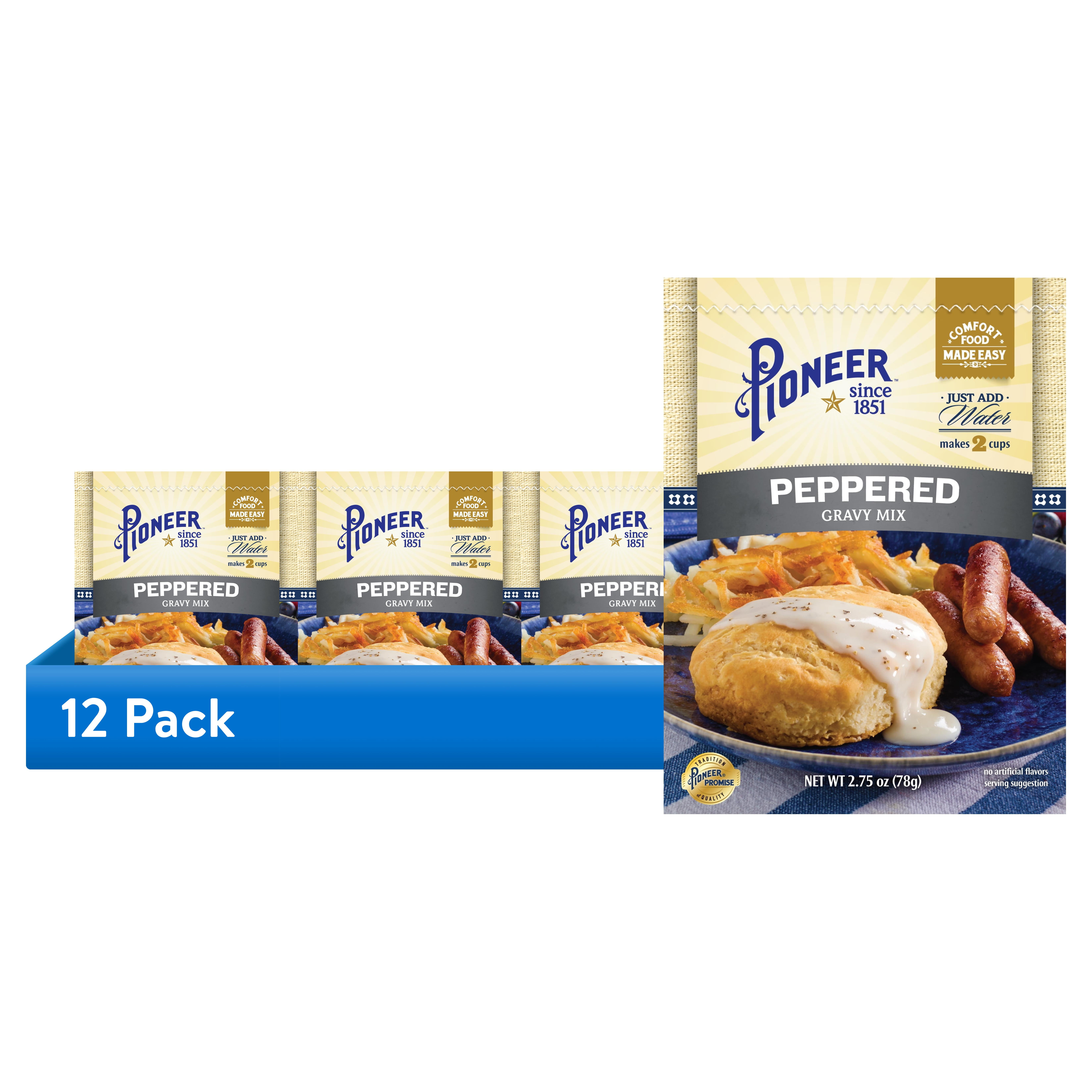 (12 pack) Pioneer Peppered Gravy Mix, 2.75 oz Deliciously Smooth Gravy for Meats, Biscuits, and More Easy-to-Make Flavorful Meal Addition
