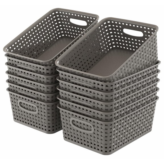 Grey 12-Pack Plastic Small Storage Baskets For Organizing