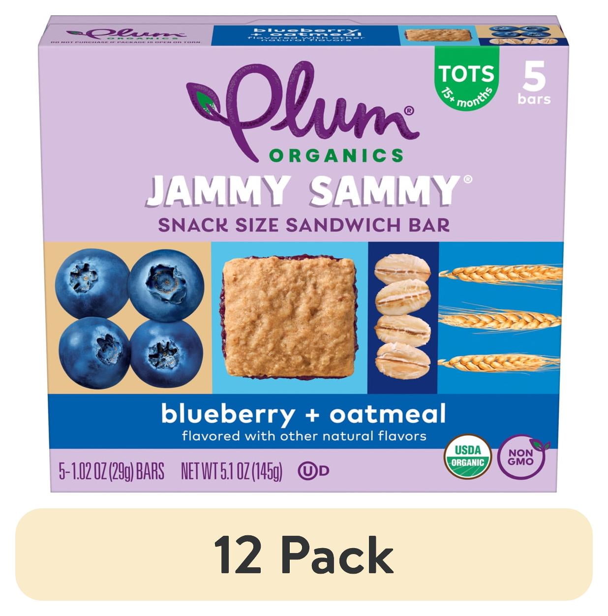 (12 pack) Plum Organics Jammy Sammy Snack Size Sandwich Bar Blueberry + Oatmeal 5-Count Box/1.02oz Bars
