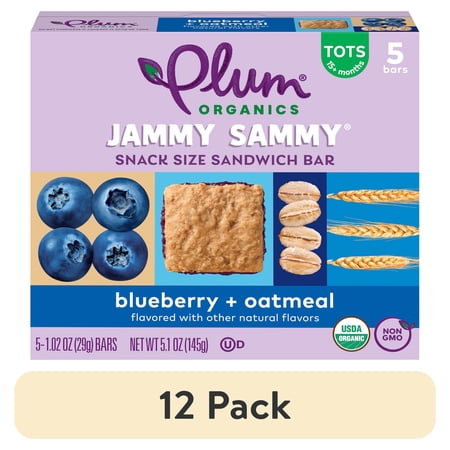 (12 pack) Plum Organics® Jammy Sammy® Snack Size Sandwich Bar Blueberry + Oatmeal 5-Count Box/1.02oz Bars