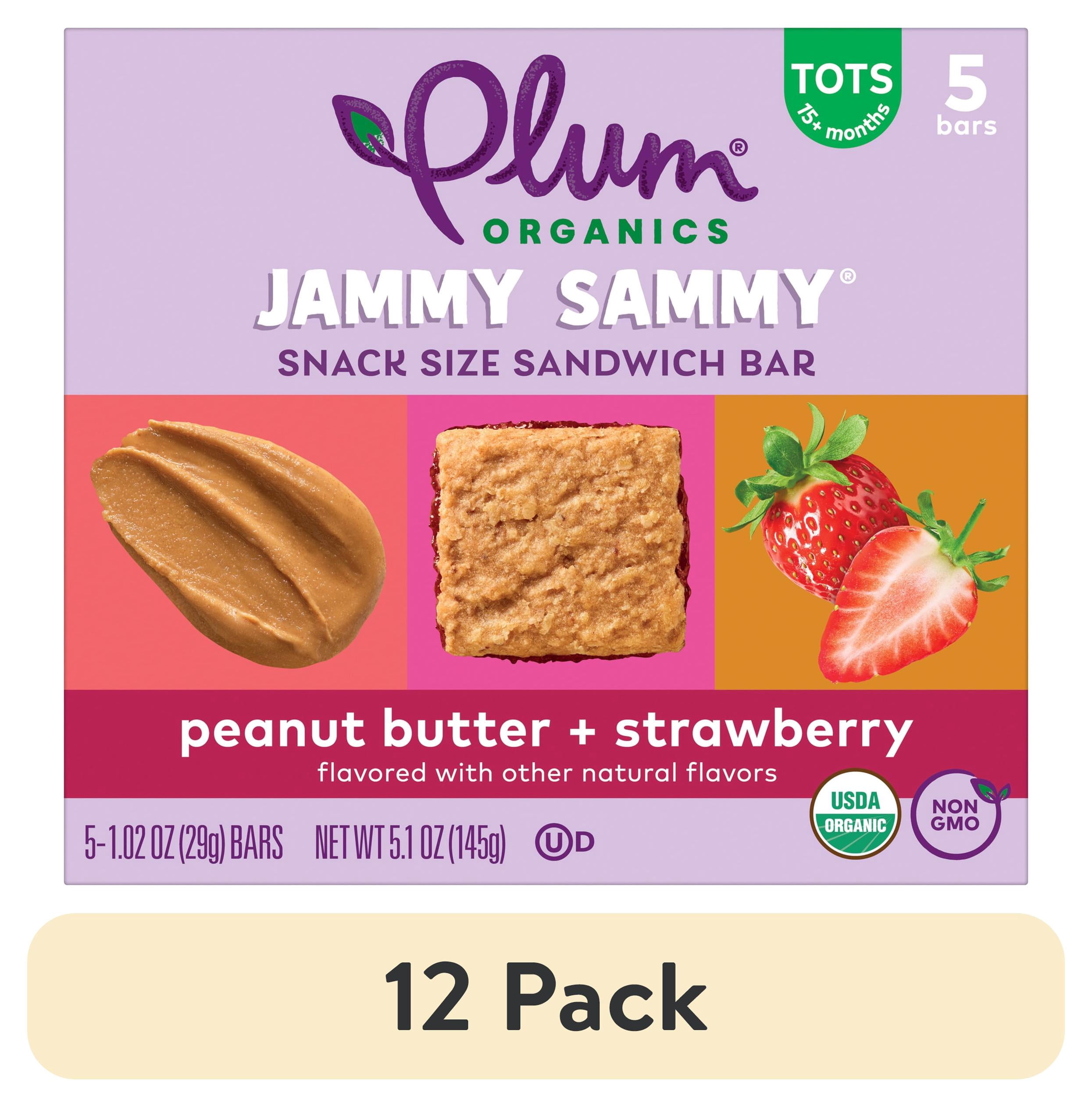 (12 pack) Plum Organics® Tots Jammy Sammy® Snack Size Sandwich Bar Peanut Butter + Strawberry 5-Count Box/1.02oz Bars