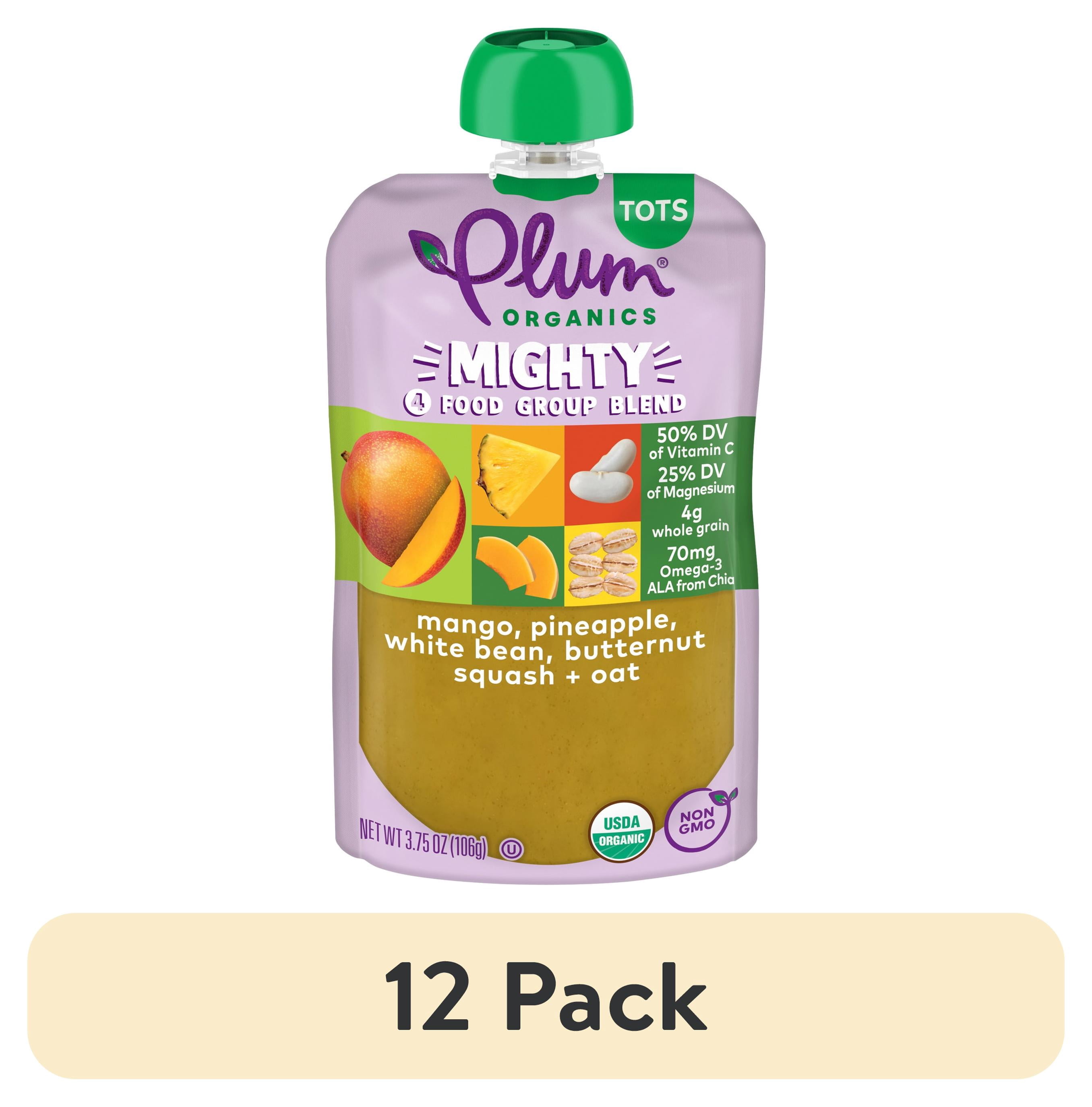 (12 pack) Plum Organics® Mighty 4 Food Group Blend Mango, Pineapple, White Bean, Butternut Squash + Oat 3.75oz Pouch