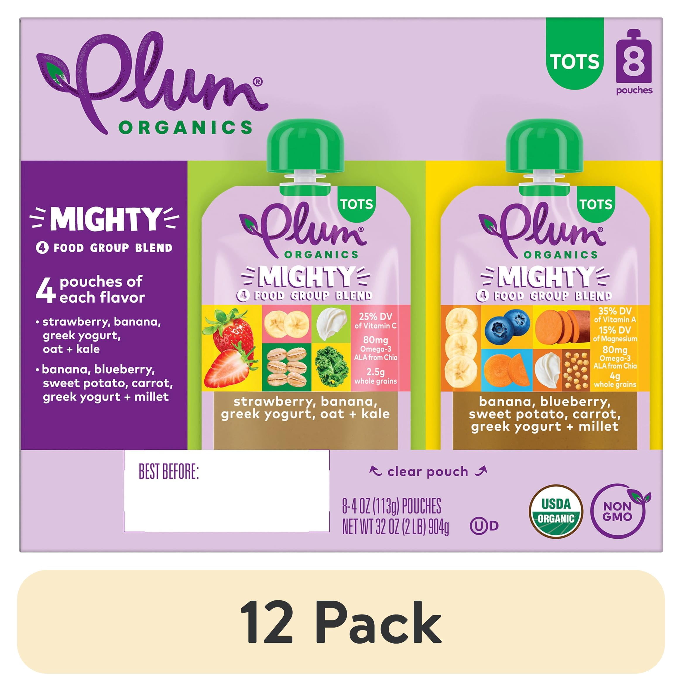(12 pack) Plum Organics® Tots Mighty 4 Food Group Blend Strawberry/Banana & Banana/Blueberry 4oz Pouch-8-Pack