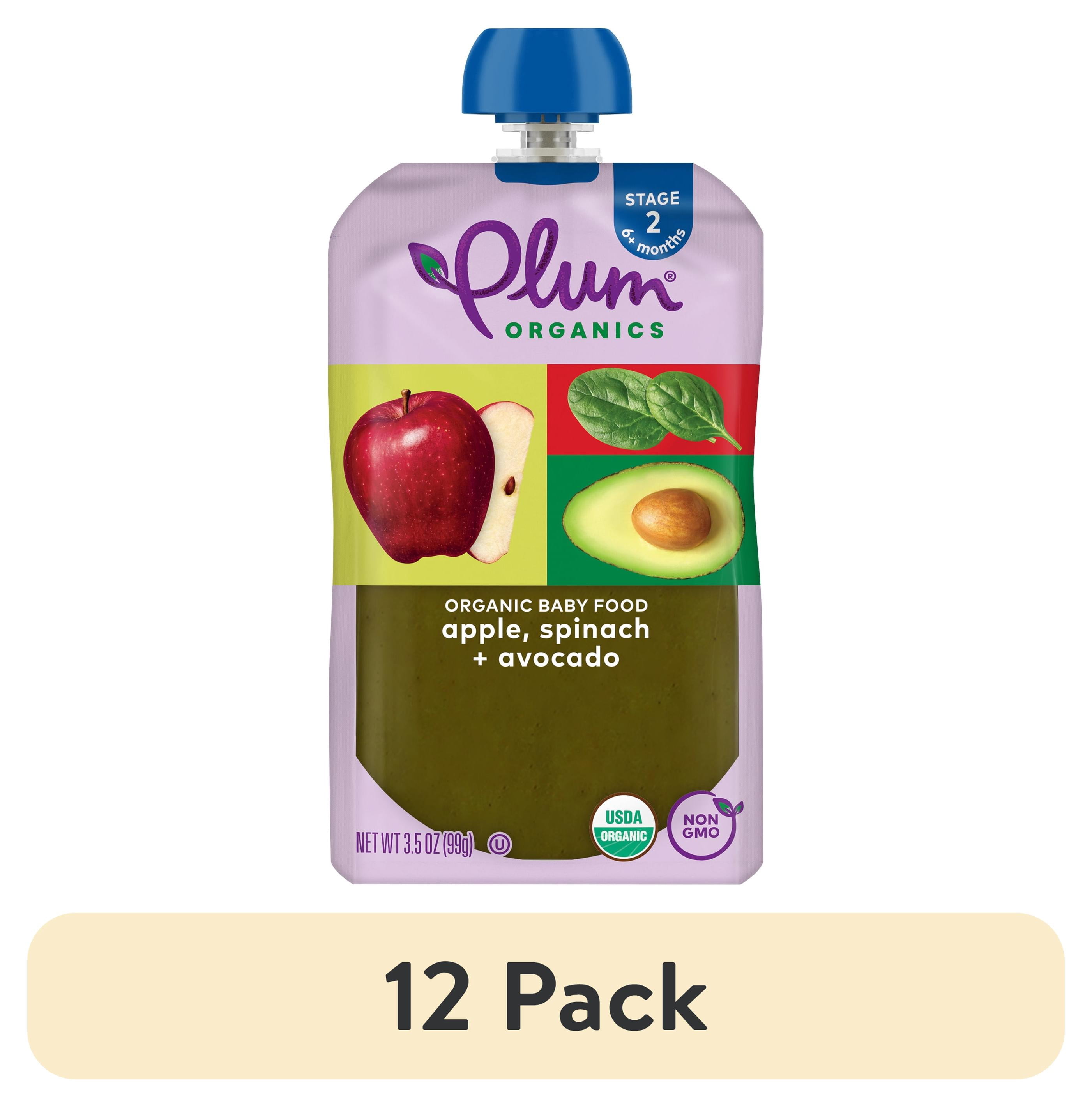 (12 pack) Plum Organics® Stage 2 Organic Baby Food Apple, Spinach + Avocado 3.5oz Pouch