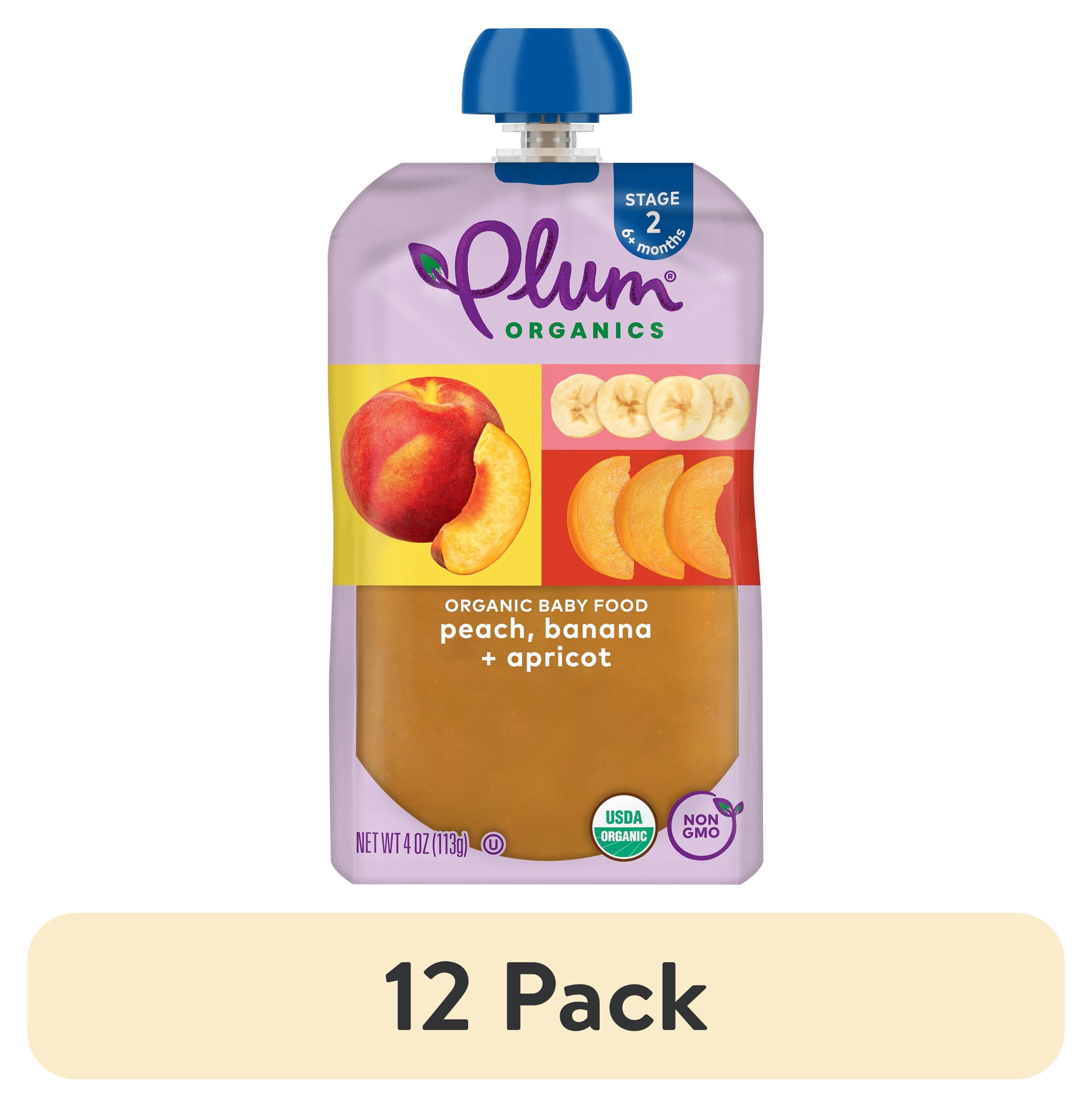 (12 pack) Plum Organics® Stage 2 Organic Baby Food Peach, Banana + Apricot 4oz Pouch